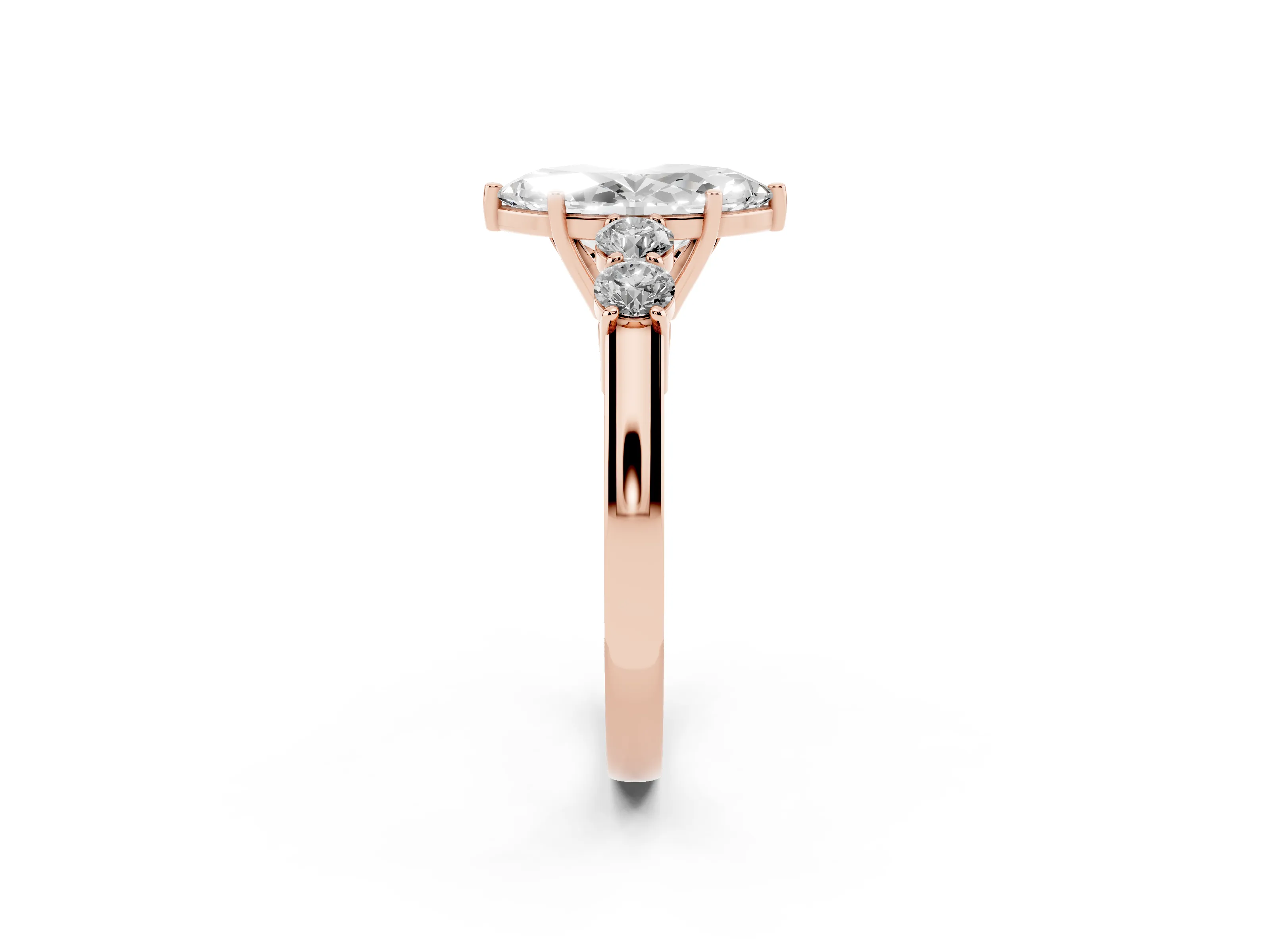 Marquise Cut Diamond Five-Stone Prong Set Band Ring Set in Rose gold with Polished Band