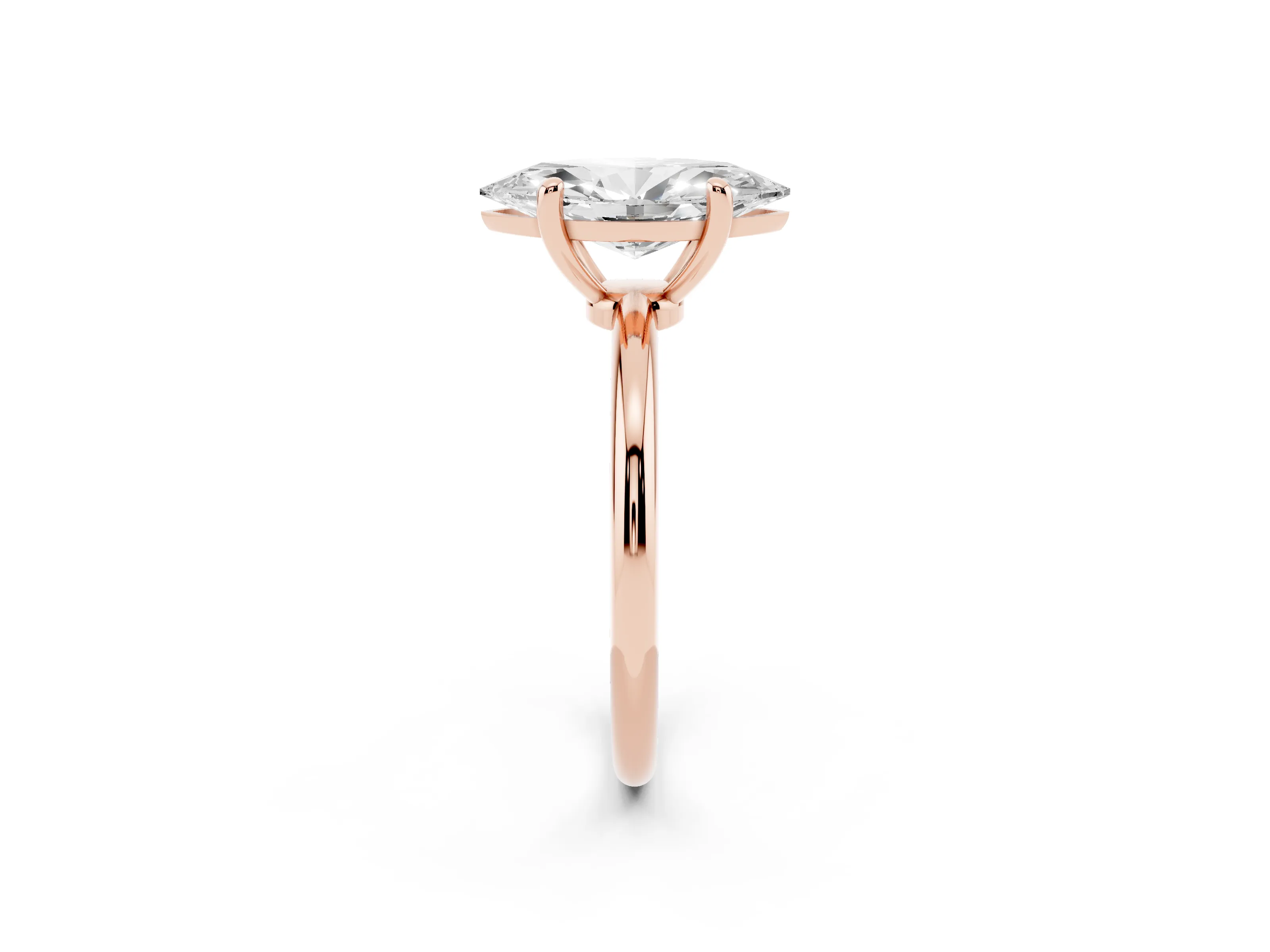 Marquise Cut Diamond Solitaire Ring Set in Rose gold with Secure Prong Setting on a Classic Band