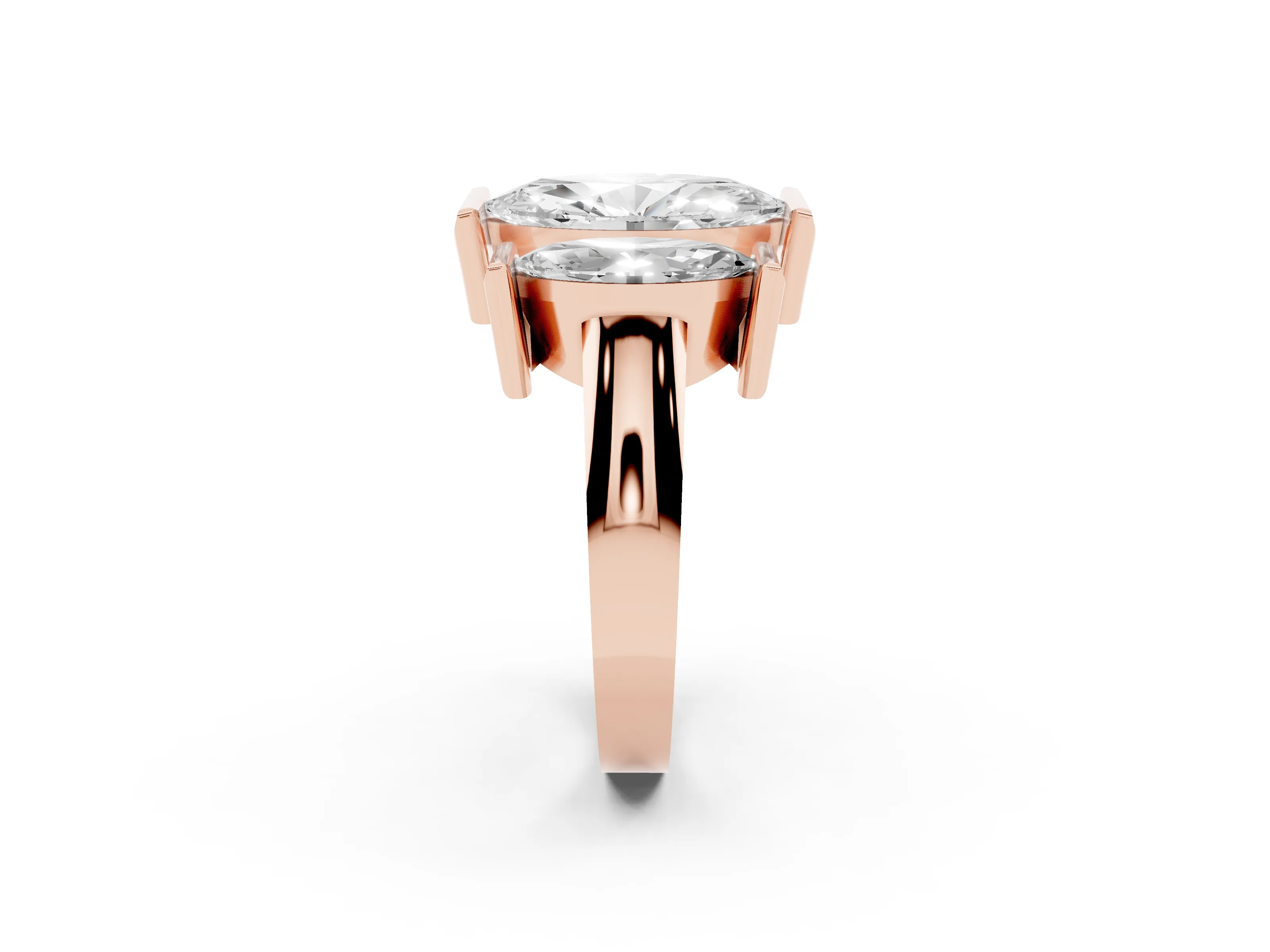 Marquise Cut Diamond Three-Stone Channel Set Ring Set in Rose gold with Smooth Polished Band