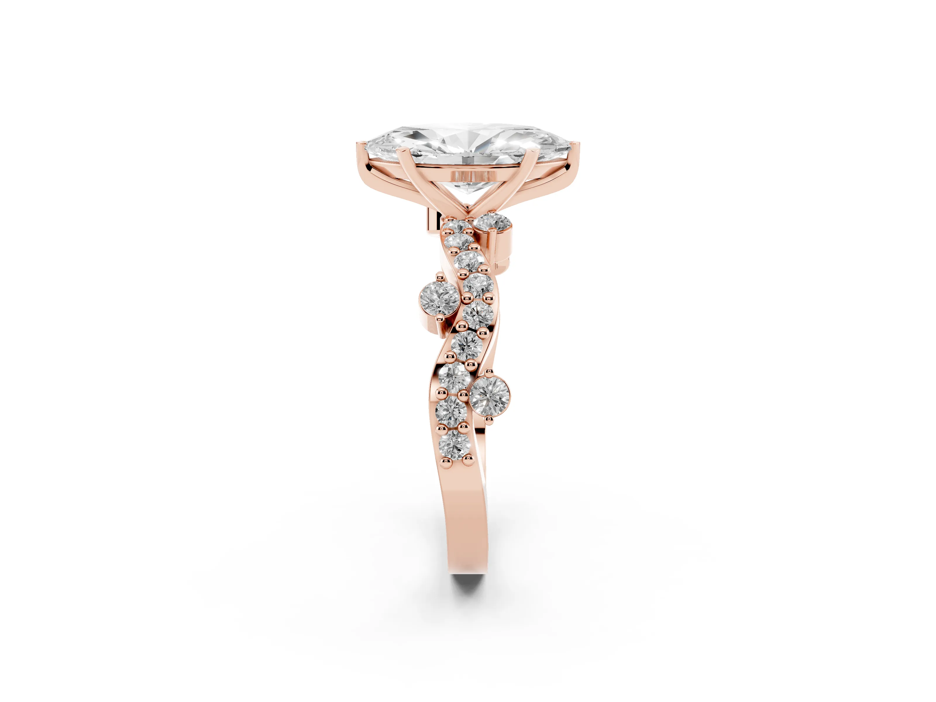 Marquise Cut Diamond Solitaire Twisted Band Set in Rose gold with Pavé Setting