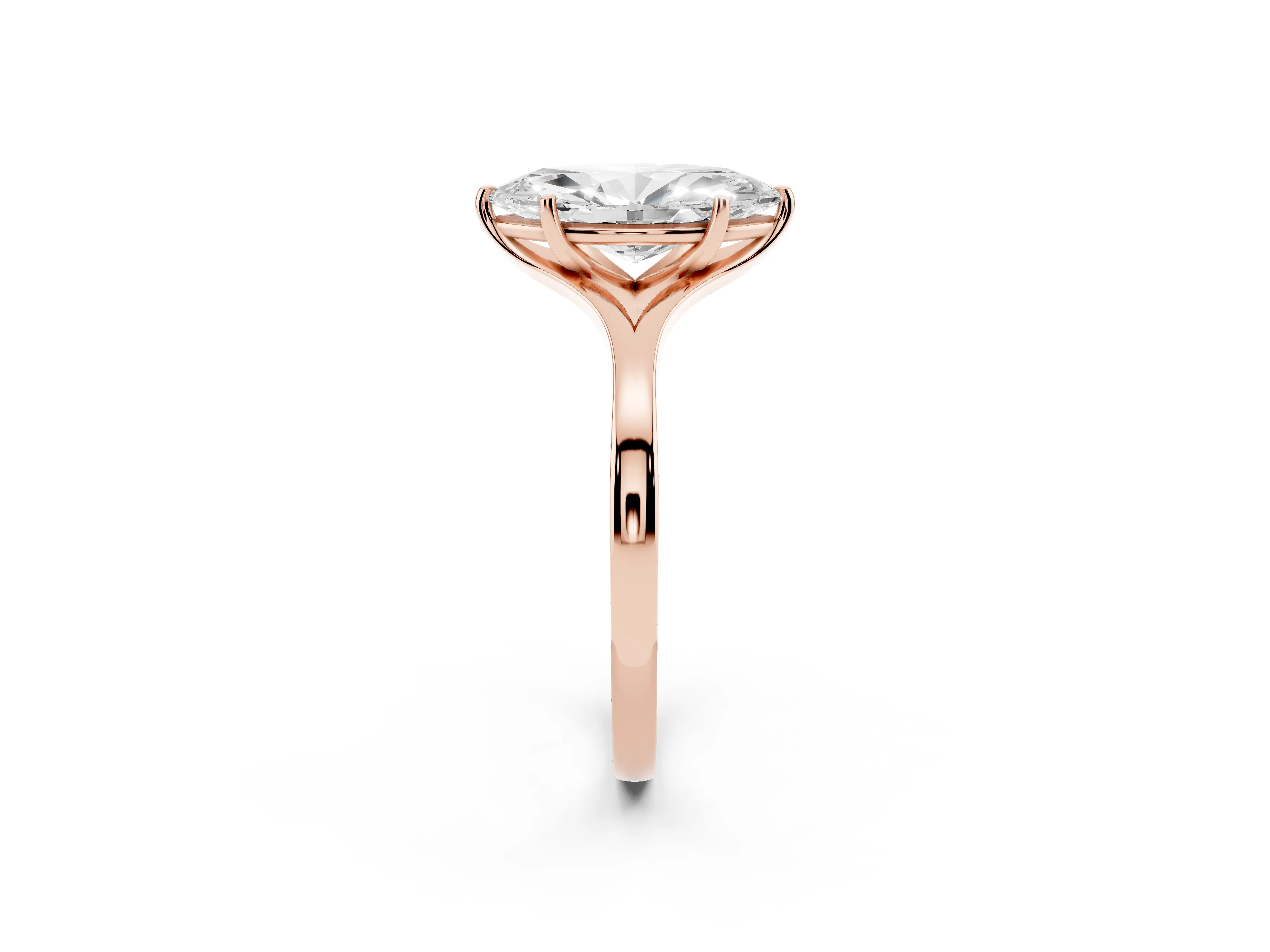 Marquise Cut Diamond Solitaire Ring Set in Rose gold with Polished Tapered Band and Prong Setting