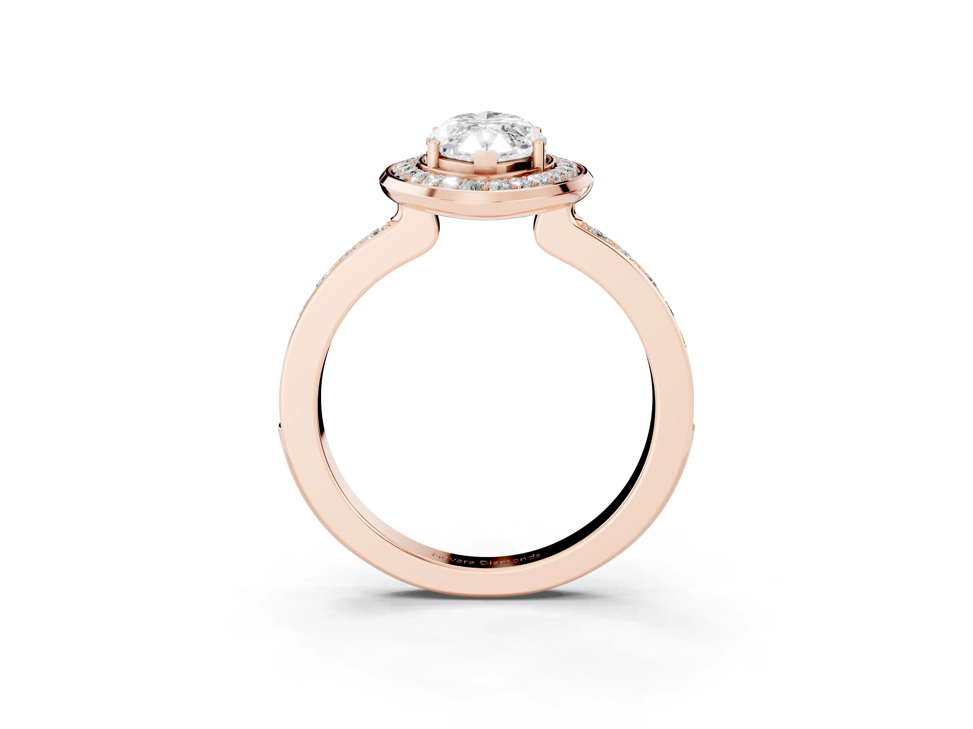Marquise Cut Diamond Halo Ring Set in Rose gold with Bezel Frame and Pavé Band