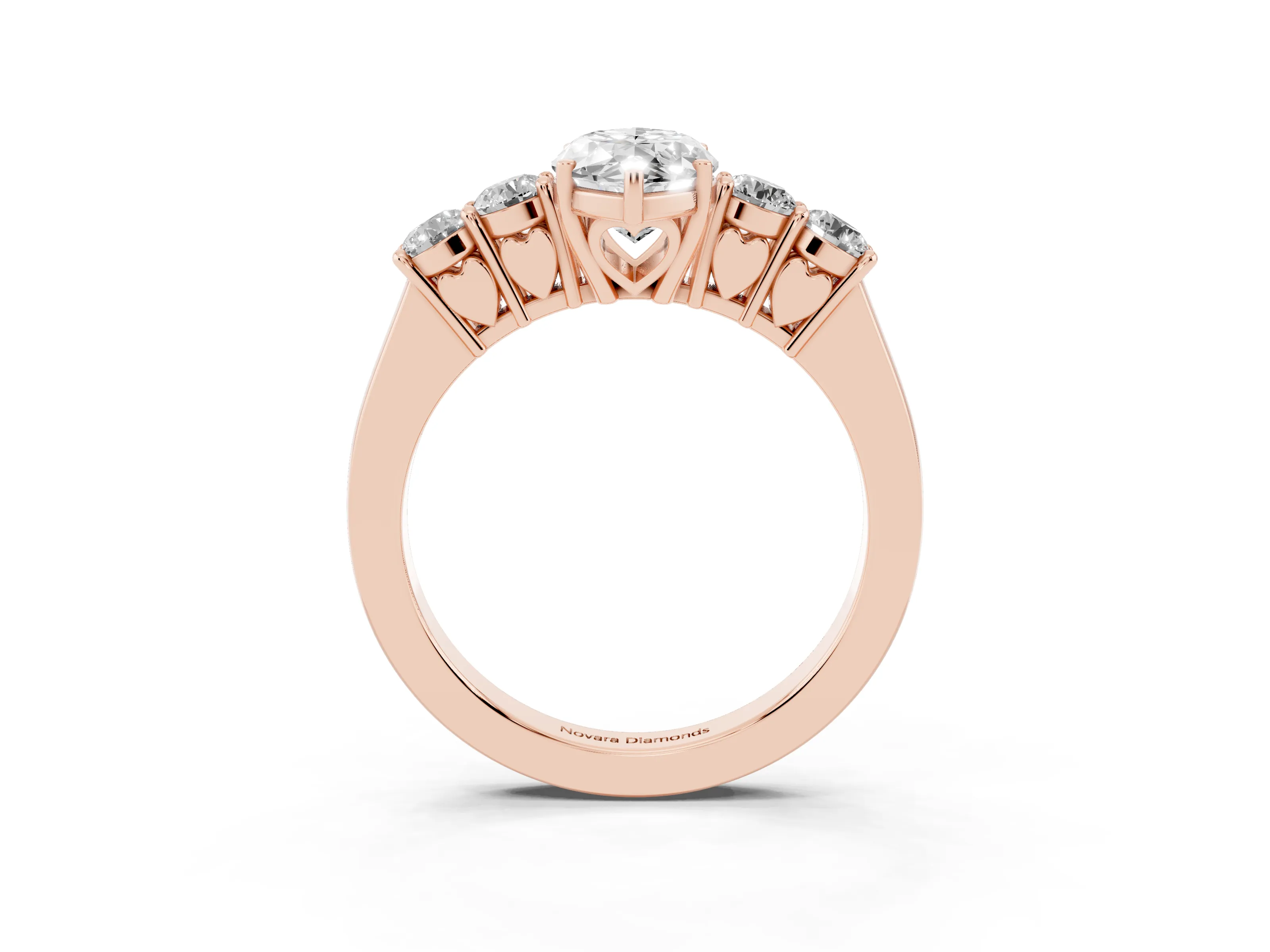 Marquise Cut Diamond Five-Stone Prong Set Band Ring Set in Rose gold with Polished Band