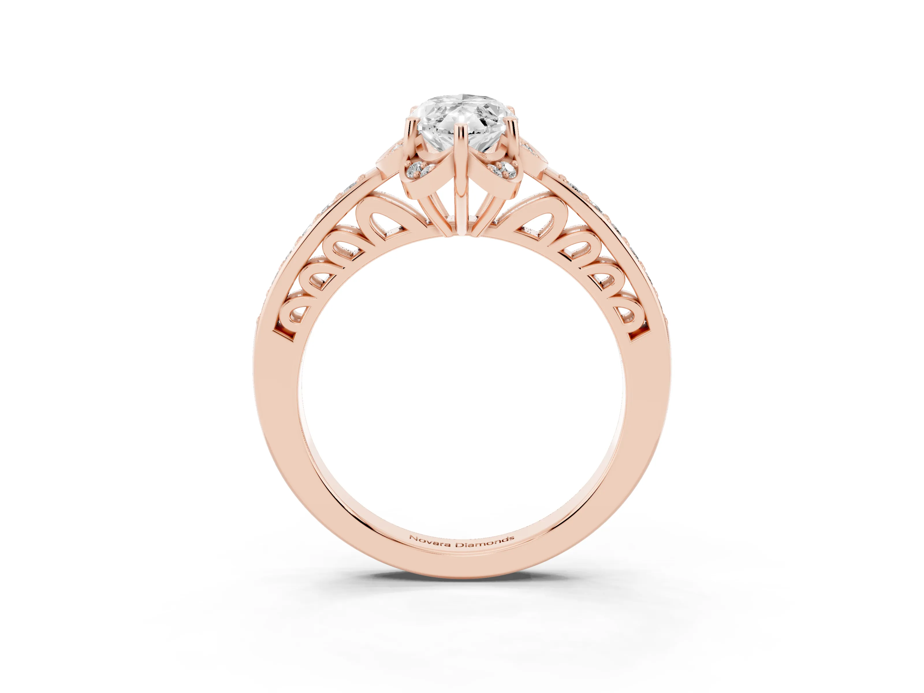 Marquise Cut Diamond Halo Ring Set in Rose gold with Channel Set Band and Prong Setting