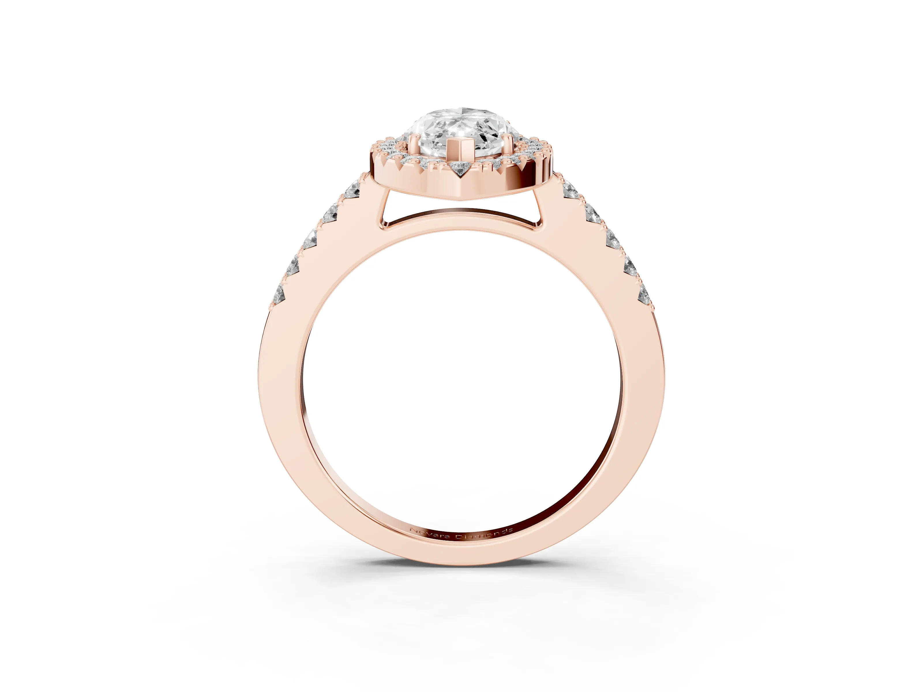 Marquise Cut Diamond Halo Pavé Solitaire Ring Set in Rose gold with Prong-Set Center Stone