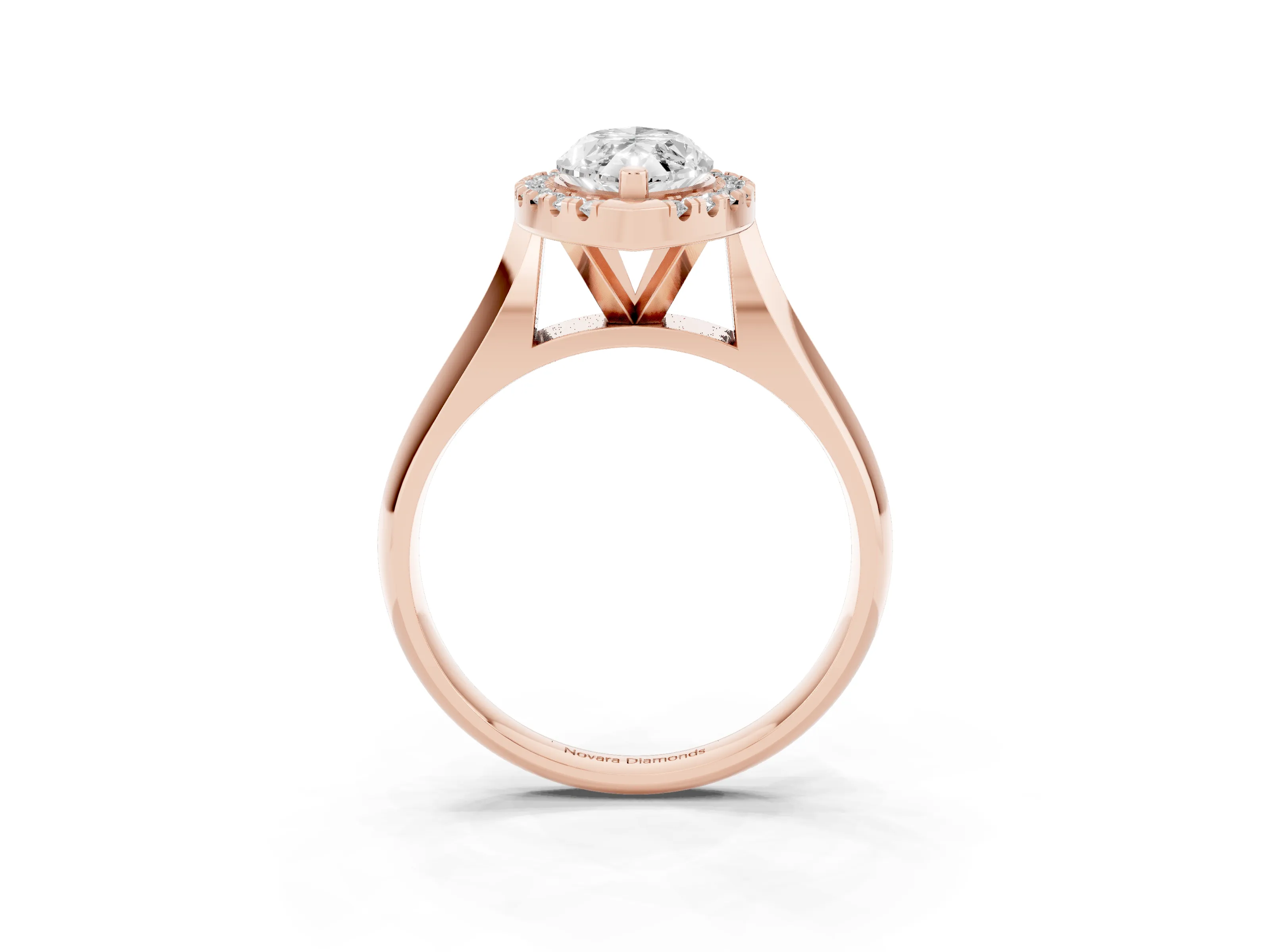 Marquise Cut Diamond Halo Solitaire Engagement Ring Set in Rose gold with Square Band and Prong Setting