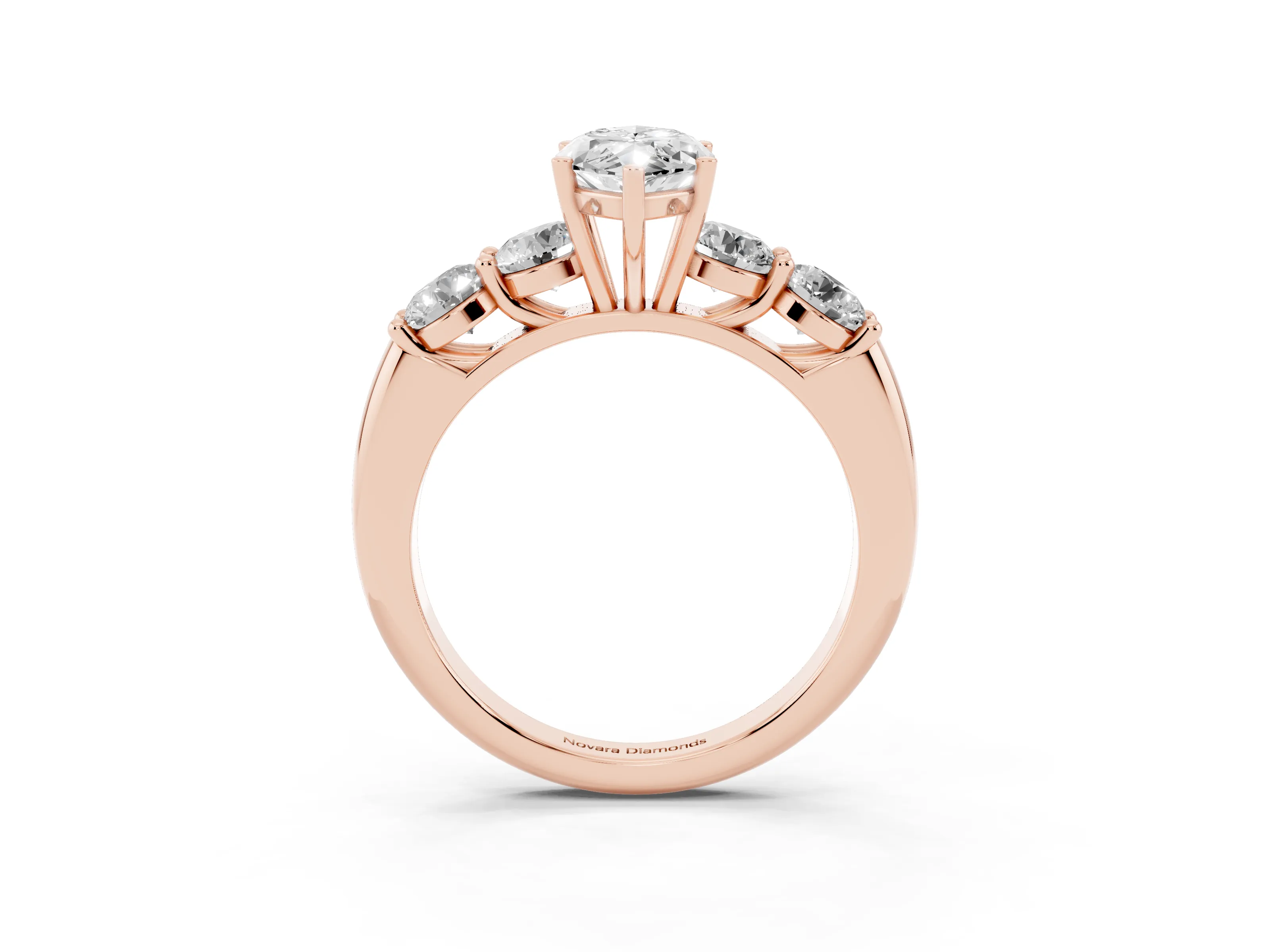 Marquise Cut Diamond Five-Stone Prong Set Ring Set in Rose gold with Classic Band