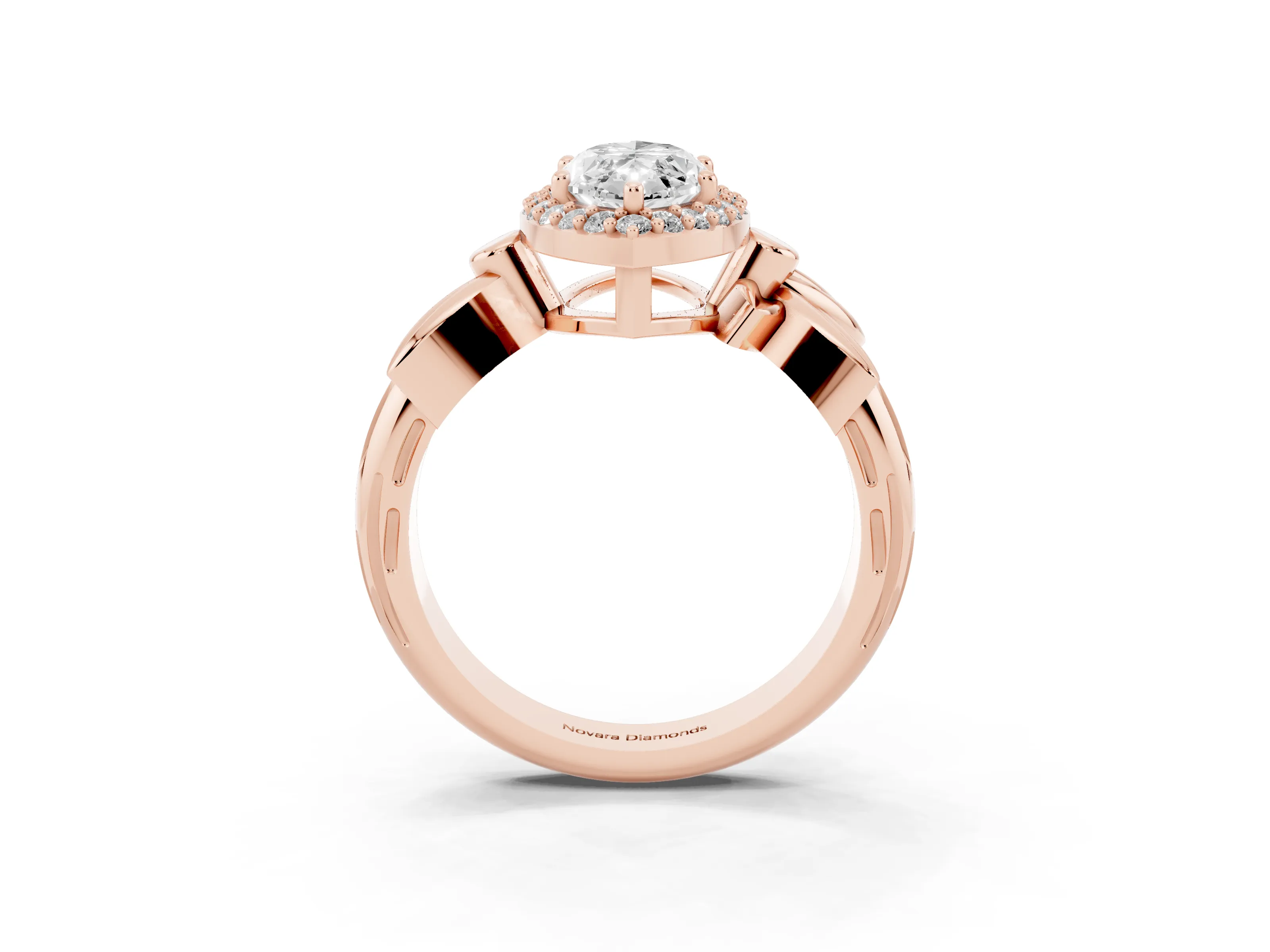 Marquise Cut Diamond Halo Floral Band Ring Set in Rose gold with Prong Setting