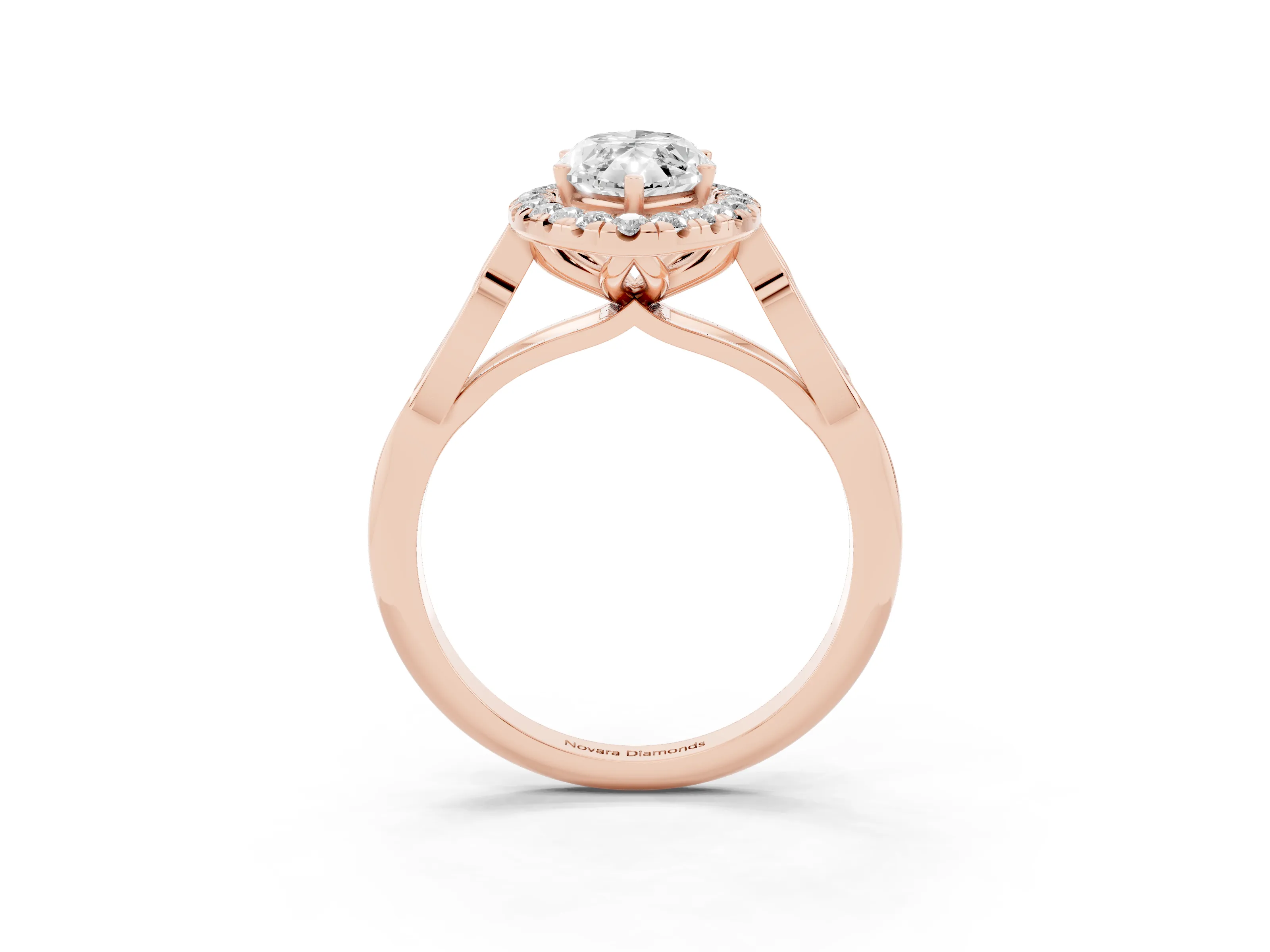 Marquise Cut Diamond Halo Engagement Ring Set in Rose gold with Filigree Band and Prong-Set Center