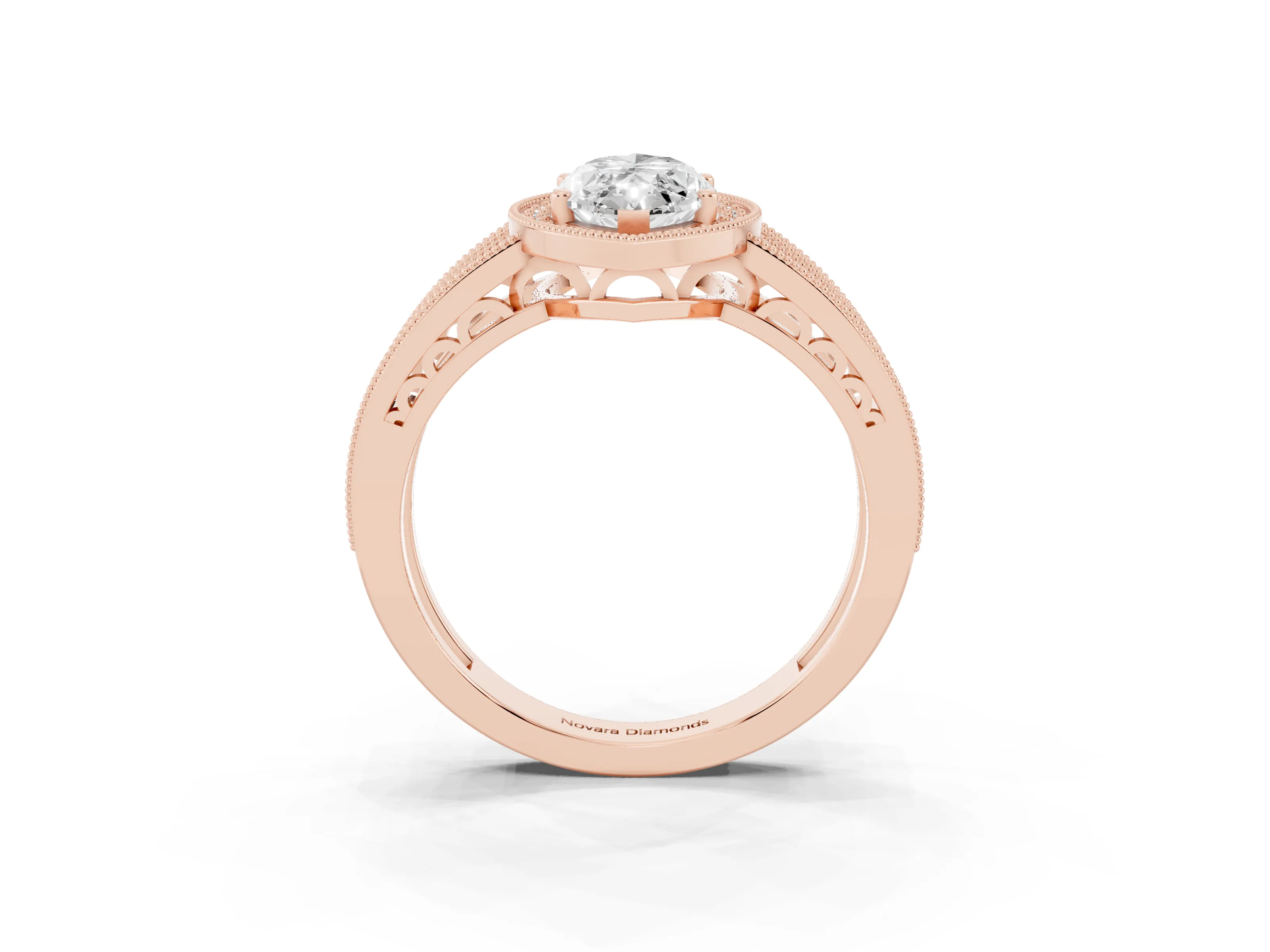 Marquise Cut Diamond Halo Ring Set in Rose gold with Accent Split Shank and Prong Setting