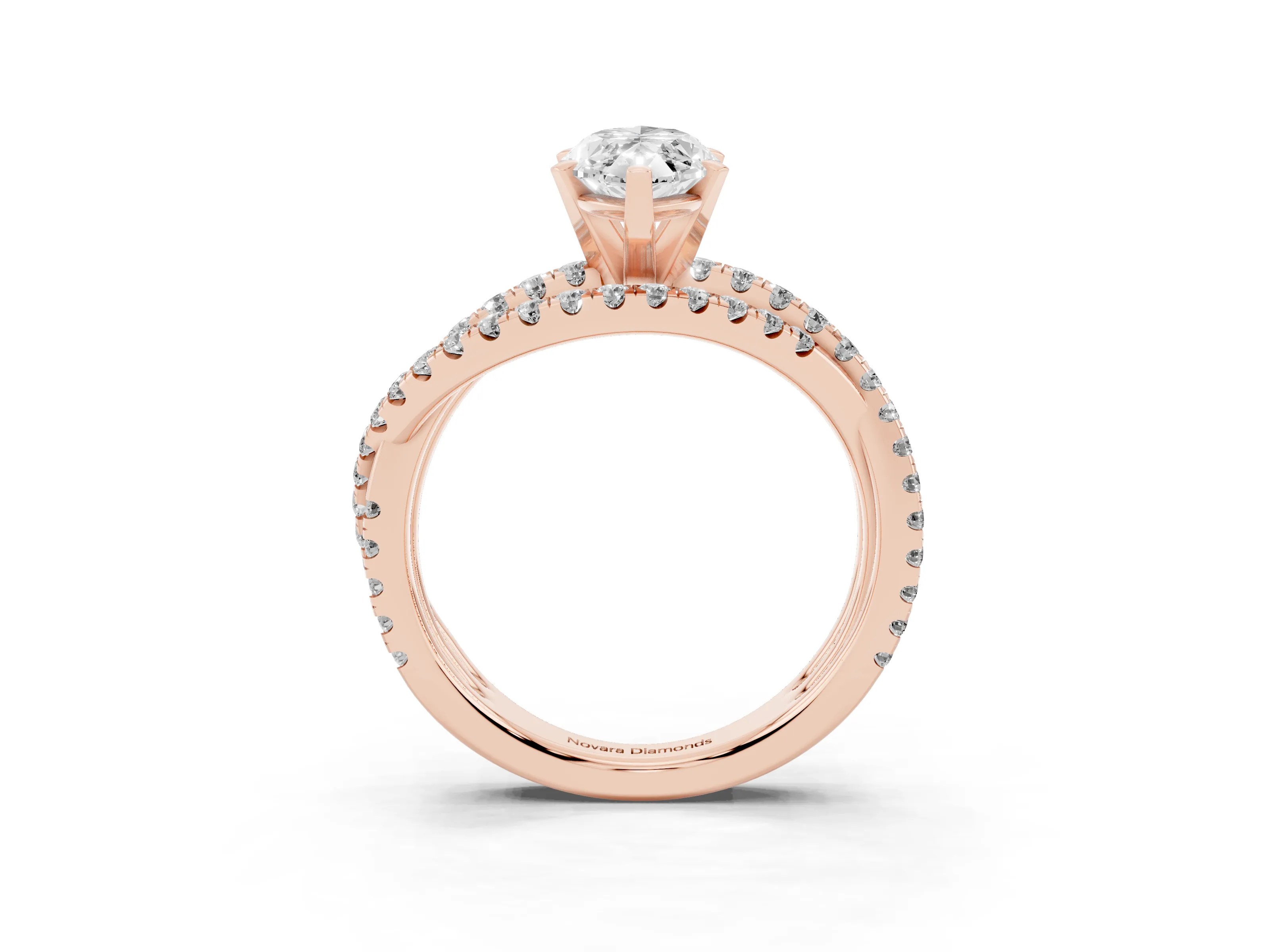 Marquise Cut Diamond Solitaire Twist Band Ring Set in Rose gold with Pavé Setting and Prong Head