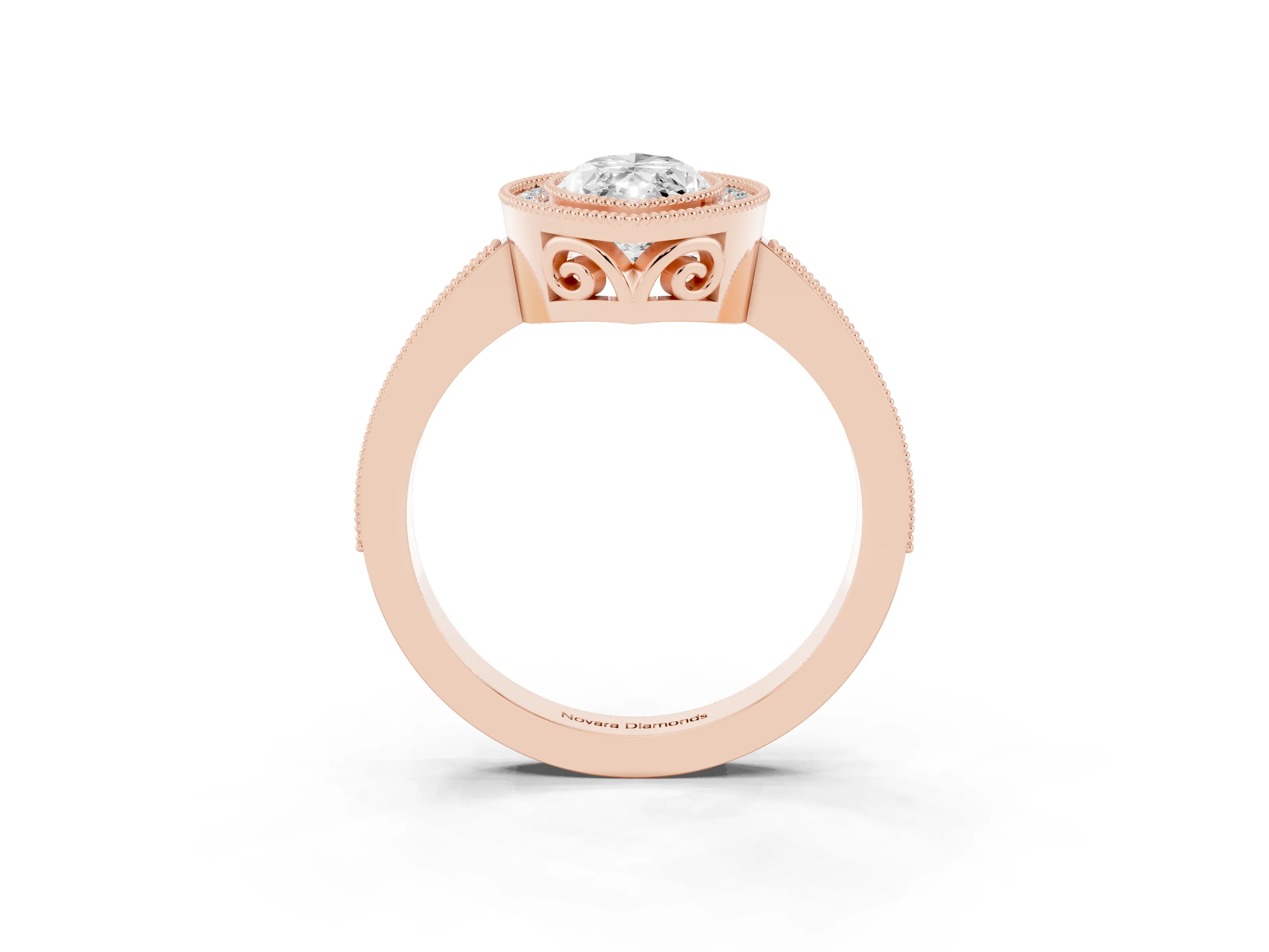 Marquise Cut Diamond Halo Ring Set in Rose gold with Pavé Band and Milgrain-Edged Prongs