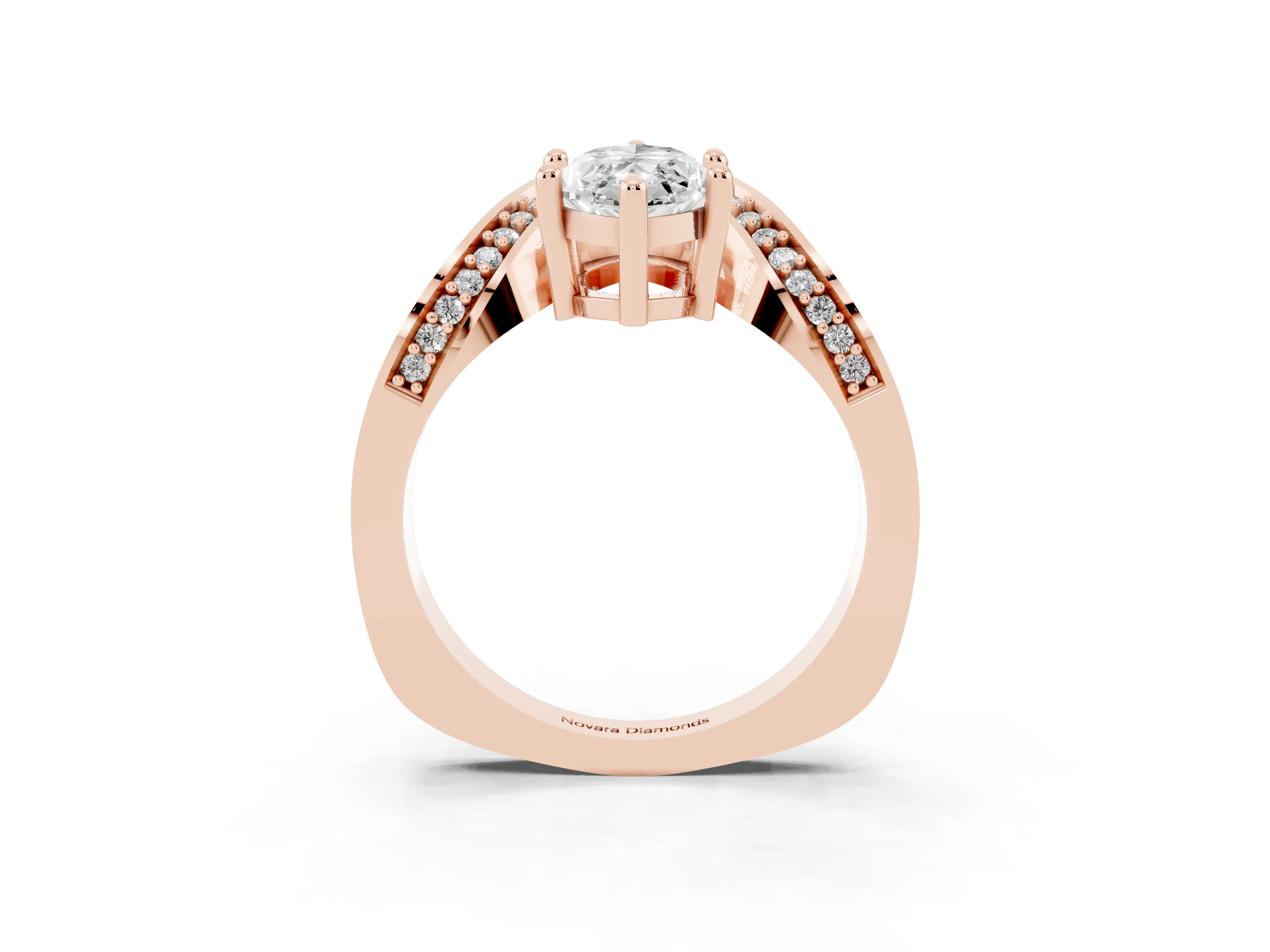 Marquise Cut Diamond Solitaire Engagement Ring Set in Rose gold with Pavé Shoulders