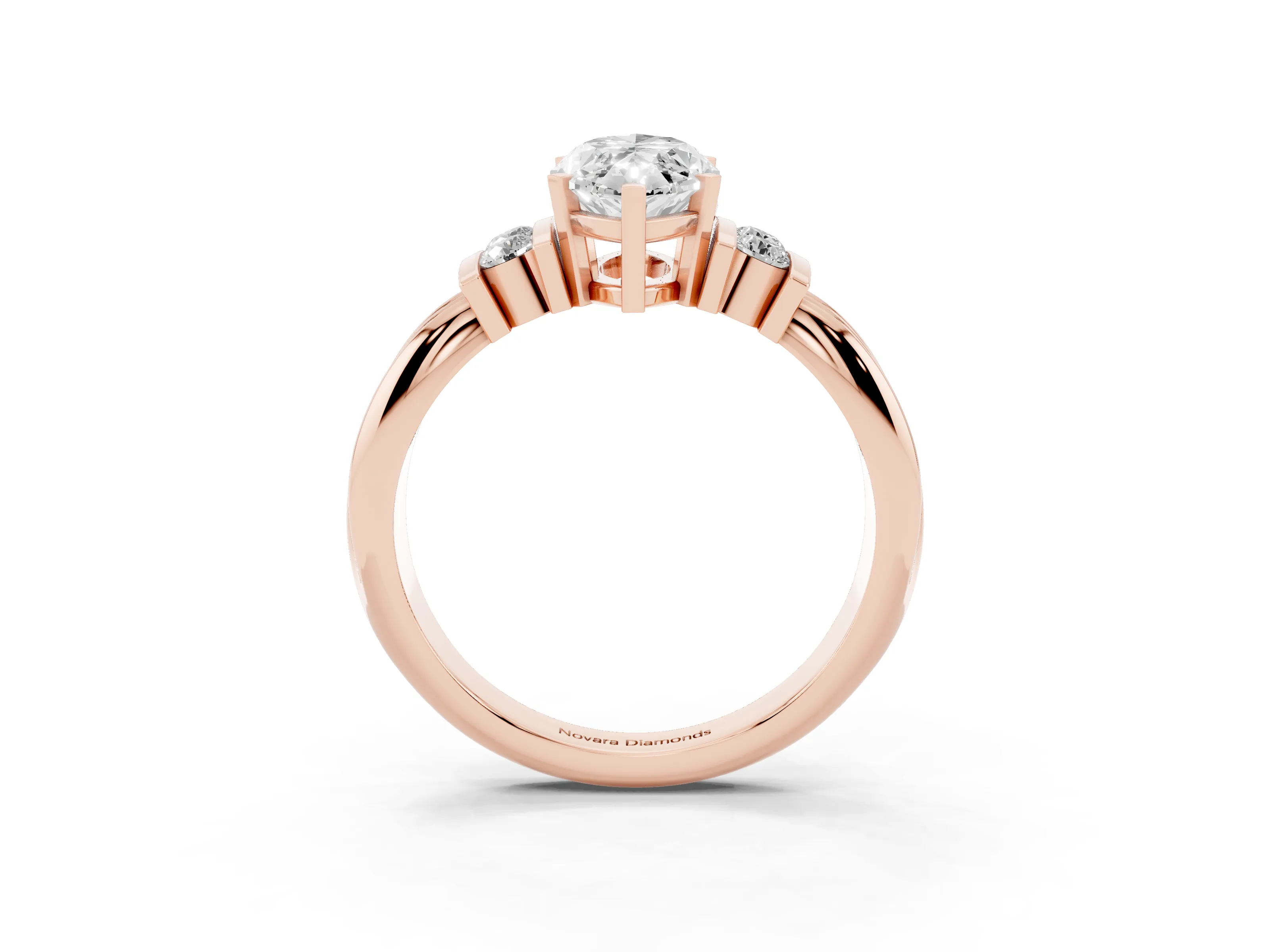 Three-Stone Marquise Cut Diamond Channel Set Ring Set in Rose gold with Bar Prongs