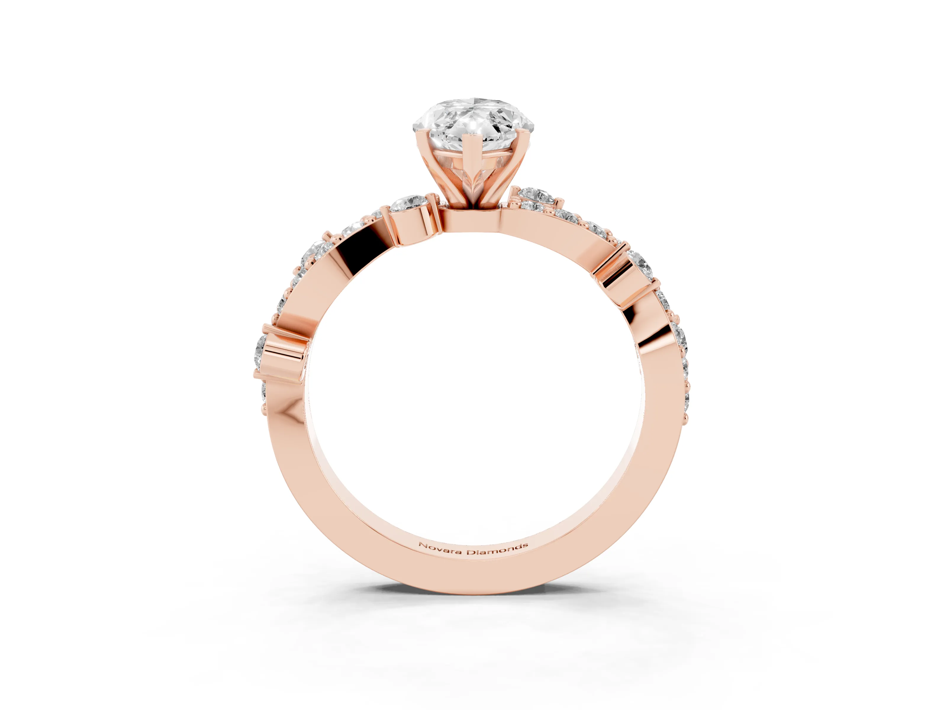 Marquise Cut Diamond Solitaire Twisted Band Set in Rose gold with Pavé Setting