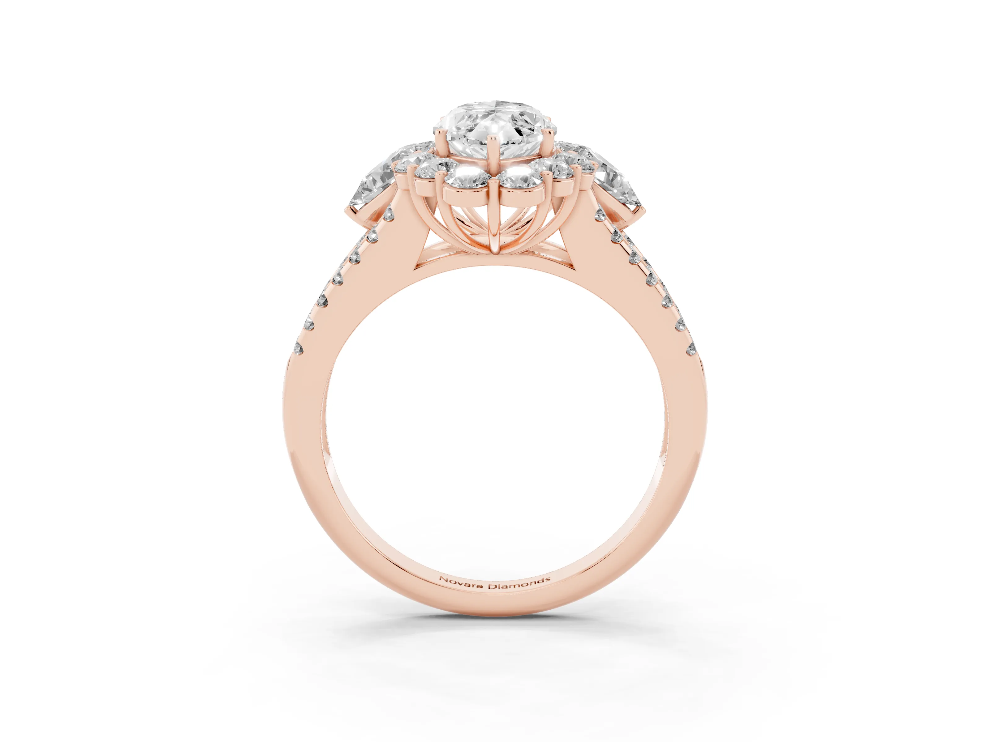 Marquise Cut Diamond Halo Split Shank Engagement Ring Set in Rose gold with Prong-Held Center Stone