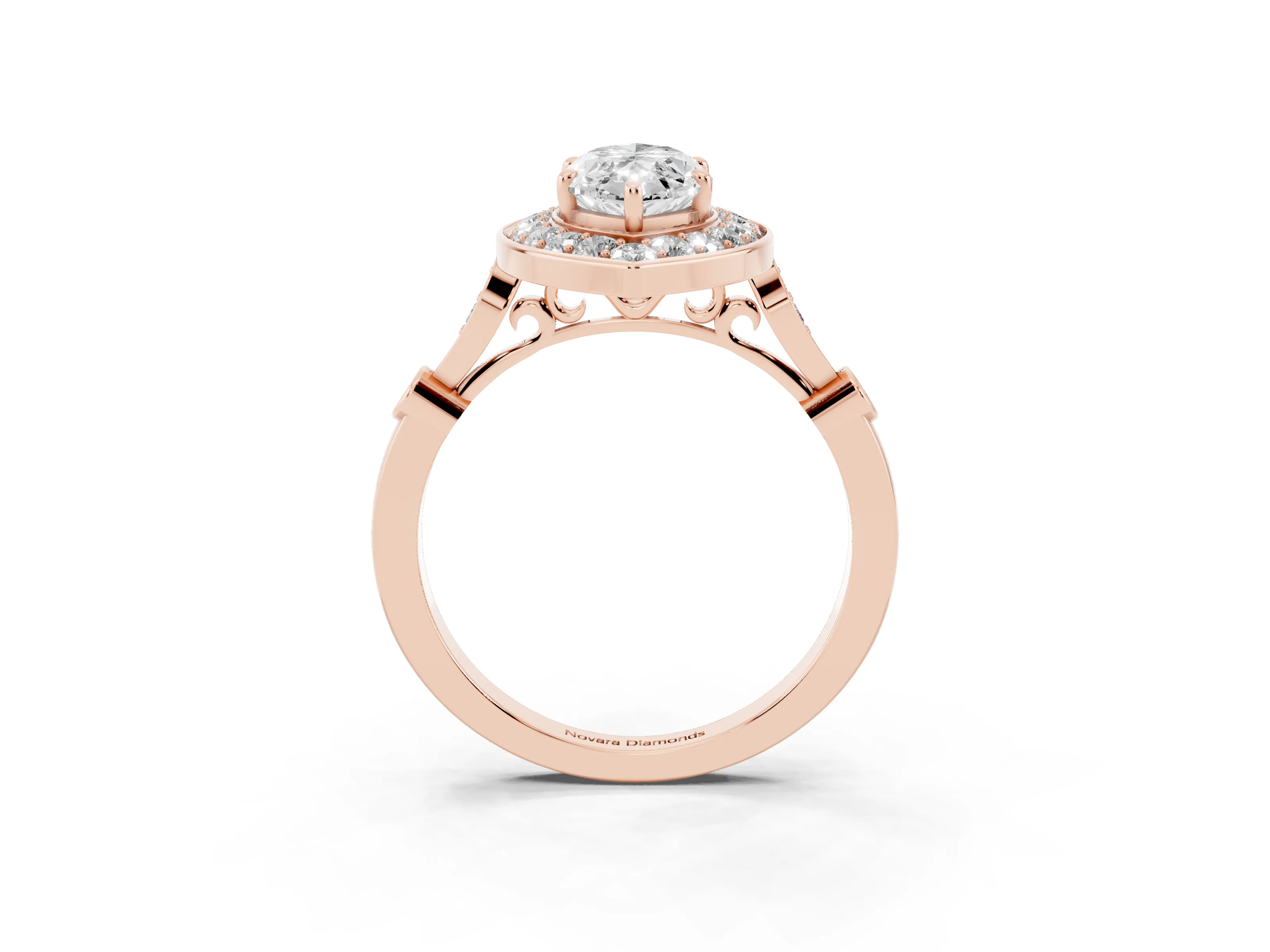 Marquise Cut Diamond Halo Engagement Ring Set in Rose gold with Twisted Band and Prong Setting