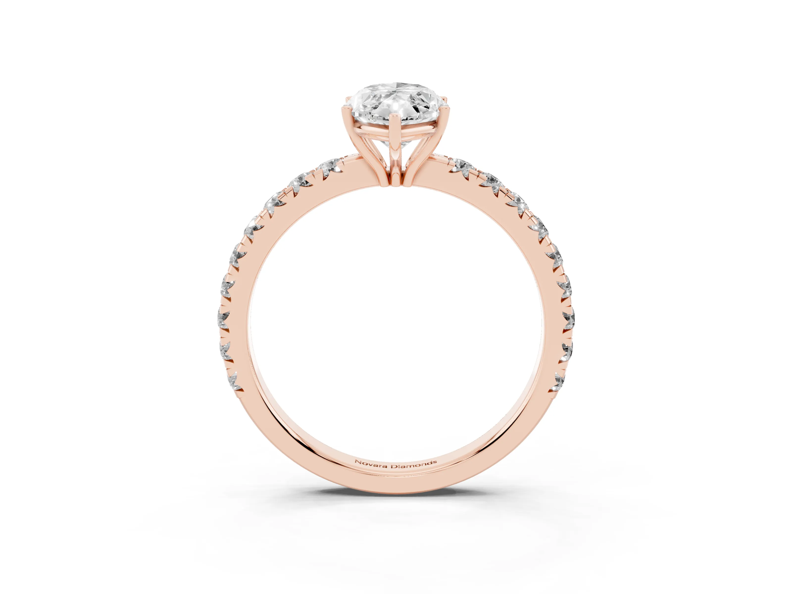 Marquise Cut Diamond Pavé Solitaire Engagement Ring Set in Rose gold with Prong Setting