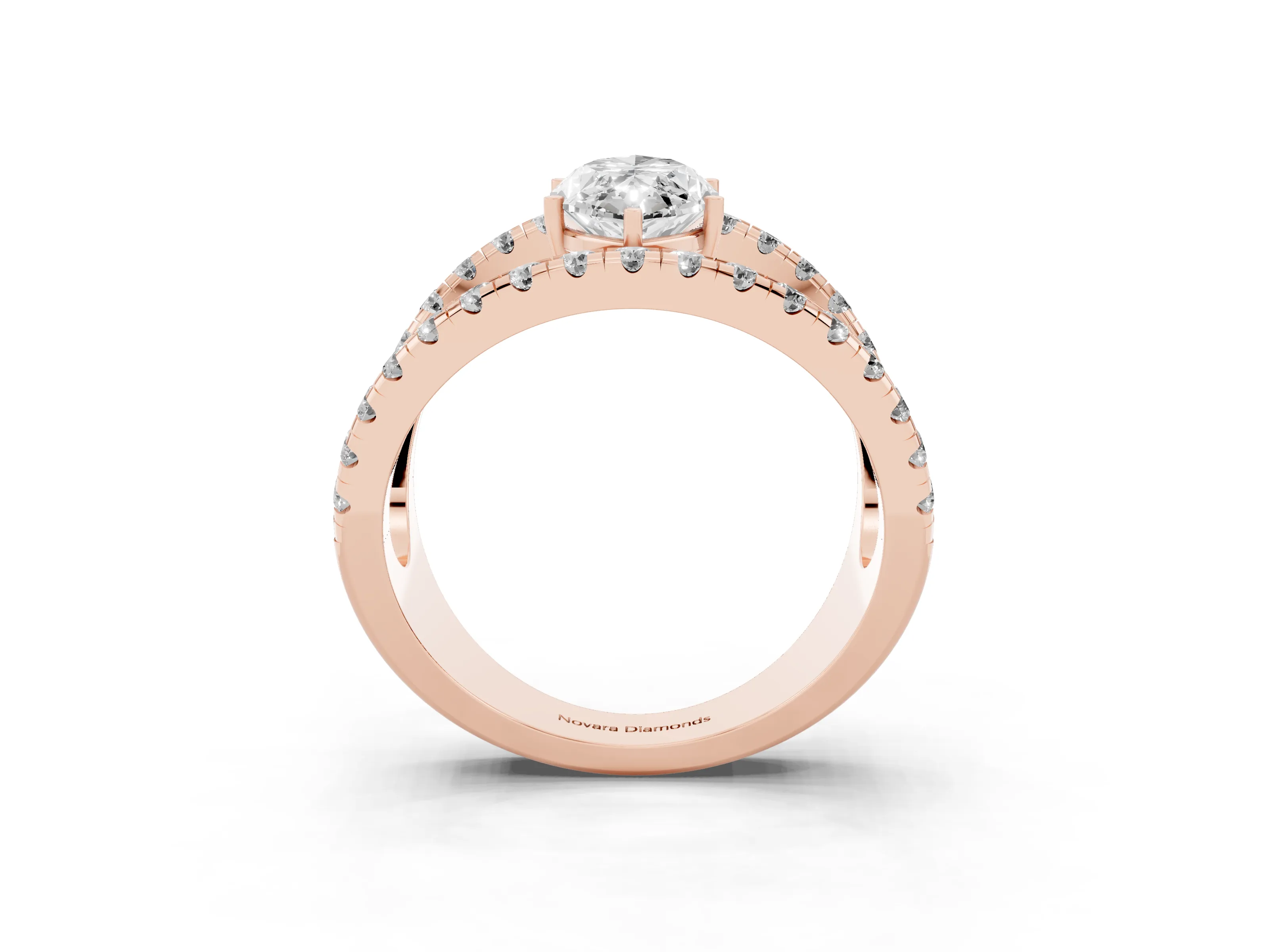 Marquise Cut Diamond Split Shank Pavé Solitaire Ring Set in Rose gold with Open Shank Design