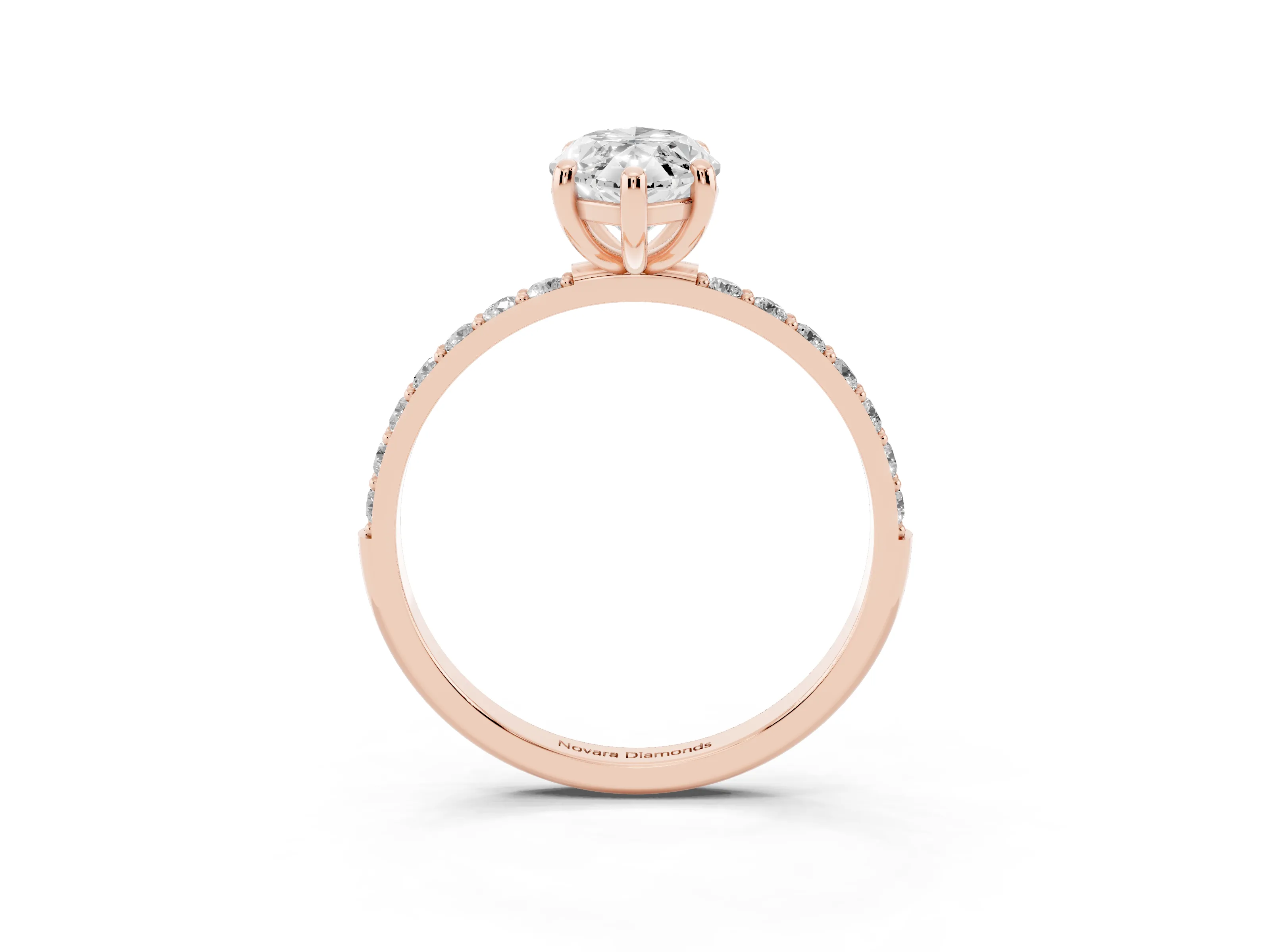 Marquise Cut Diamond Solitaire Ring Set in Rose gold with Round Pavé Band and Prong Setting