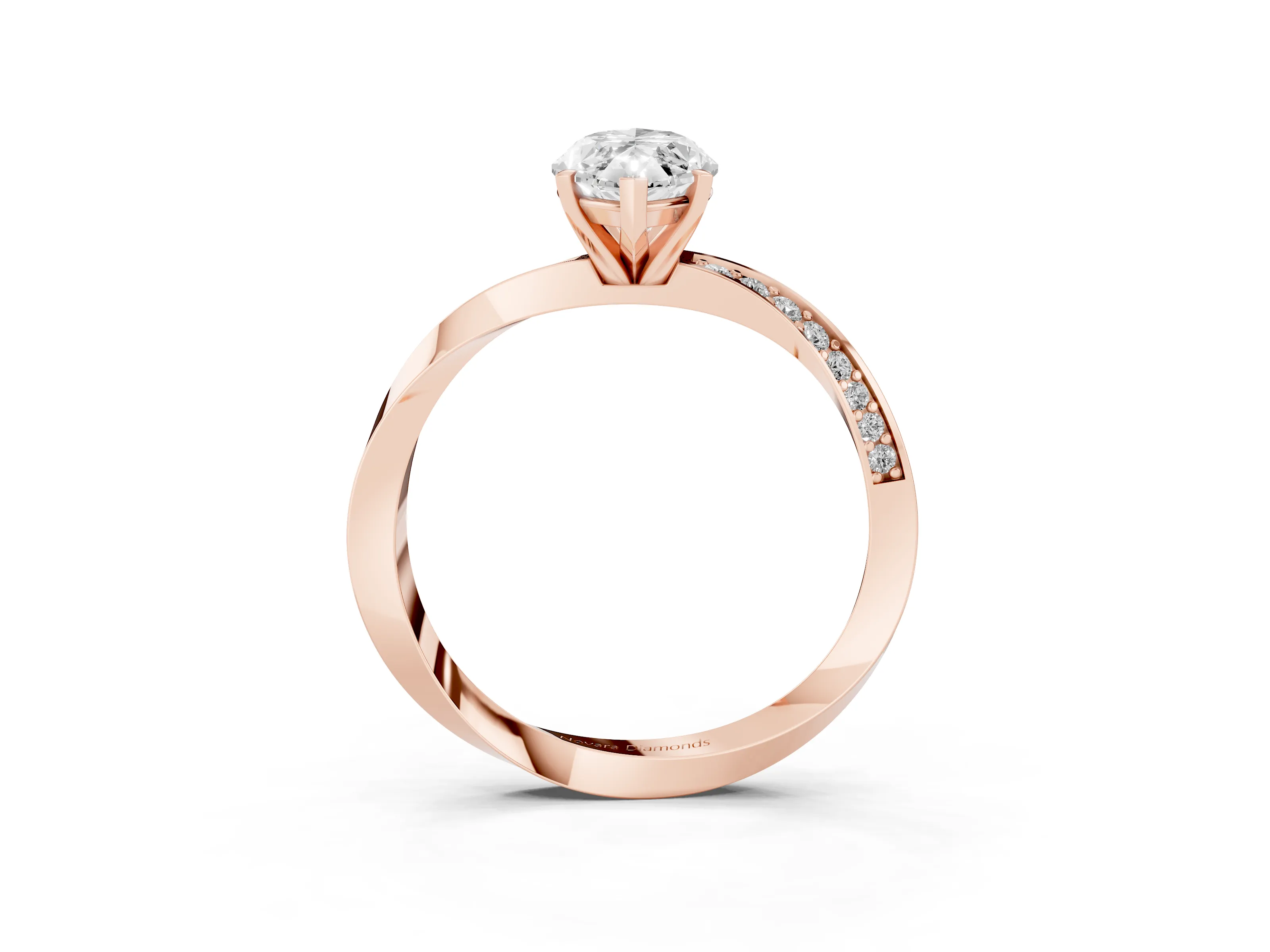 Marquise Cut Diamond Engagement Ring Set in Rose gold with Side Stone Accents and Prong Setting