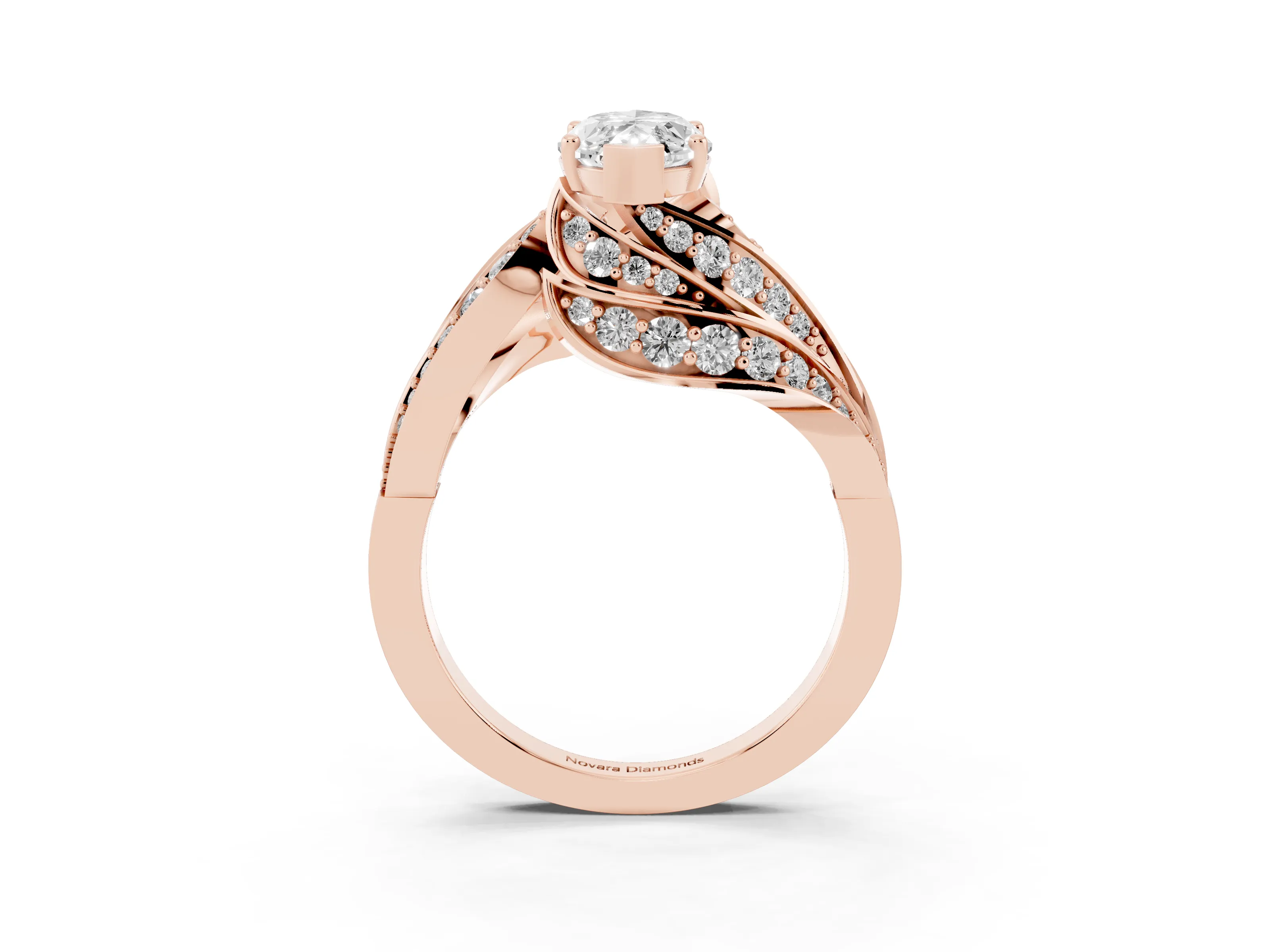 Marquise Cut Diamond Solitaire Ring Set in Rose gold with Layered Twist Pavé Band