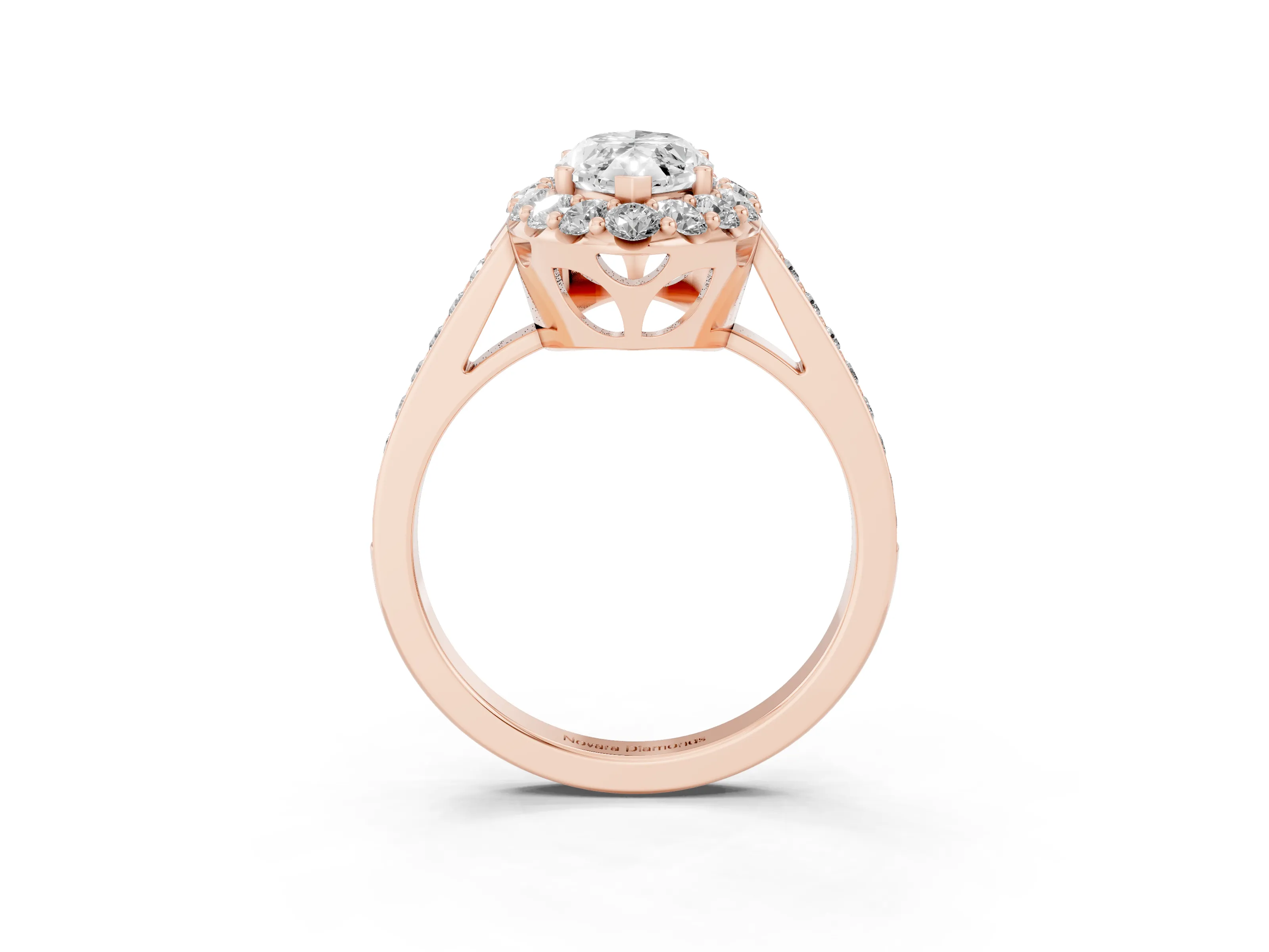 Marquise Cut Diamond Floral Halo Ring Set in Rose gold with Pavé Band and Prong Setting
