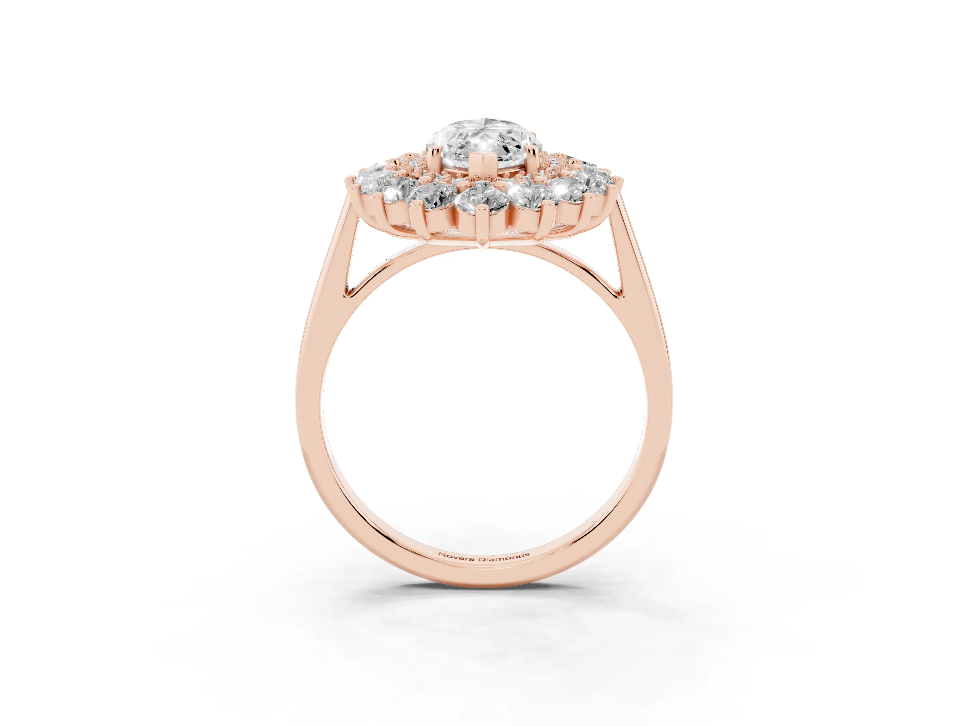 Marquise Cut Diamond Floral Double Halo Ring Set in Rose gold with Round Petals