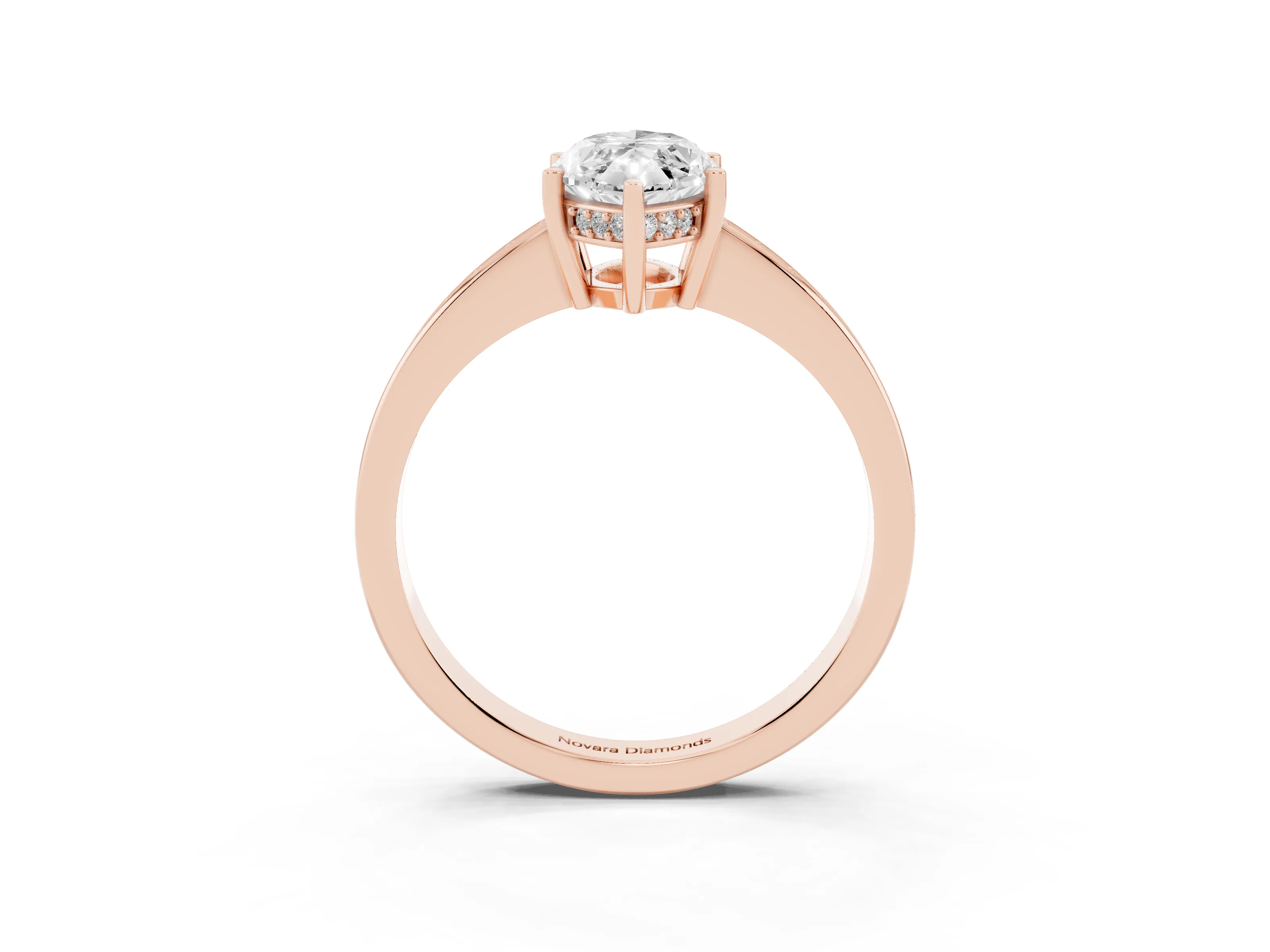 Marquise Cut Diamond Pavé Band Prong Set Solitaire Ring Set in Rose gold