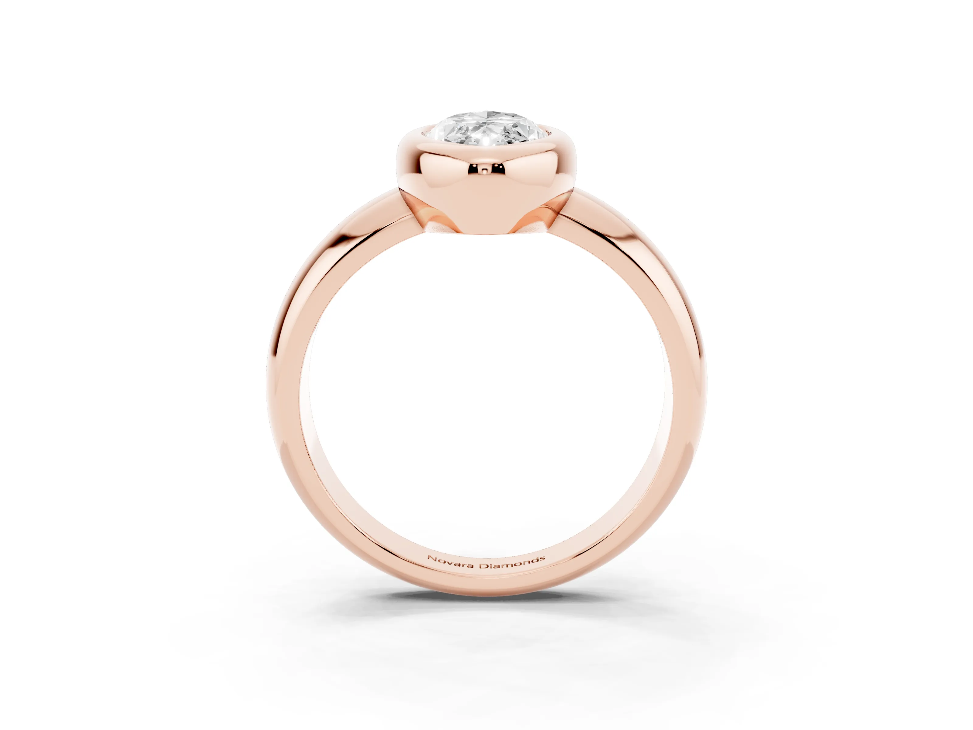 Bezel Set Marquise Cut Diamond Solitaire Ring Set in Rose gold with Wide Band