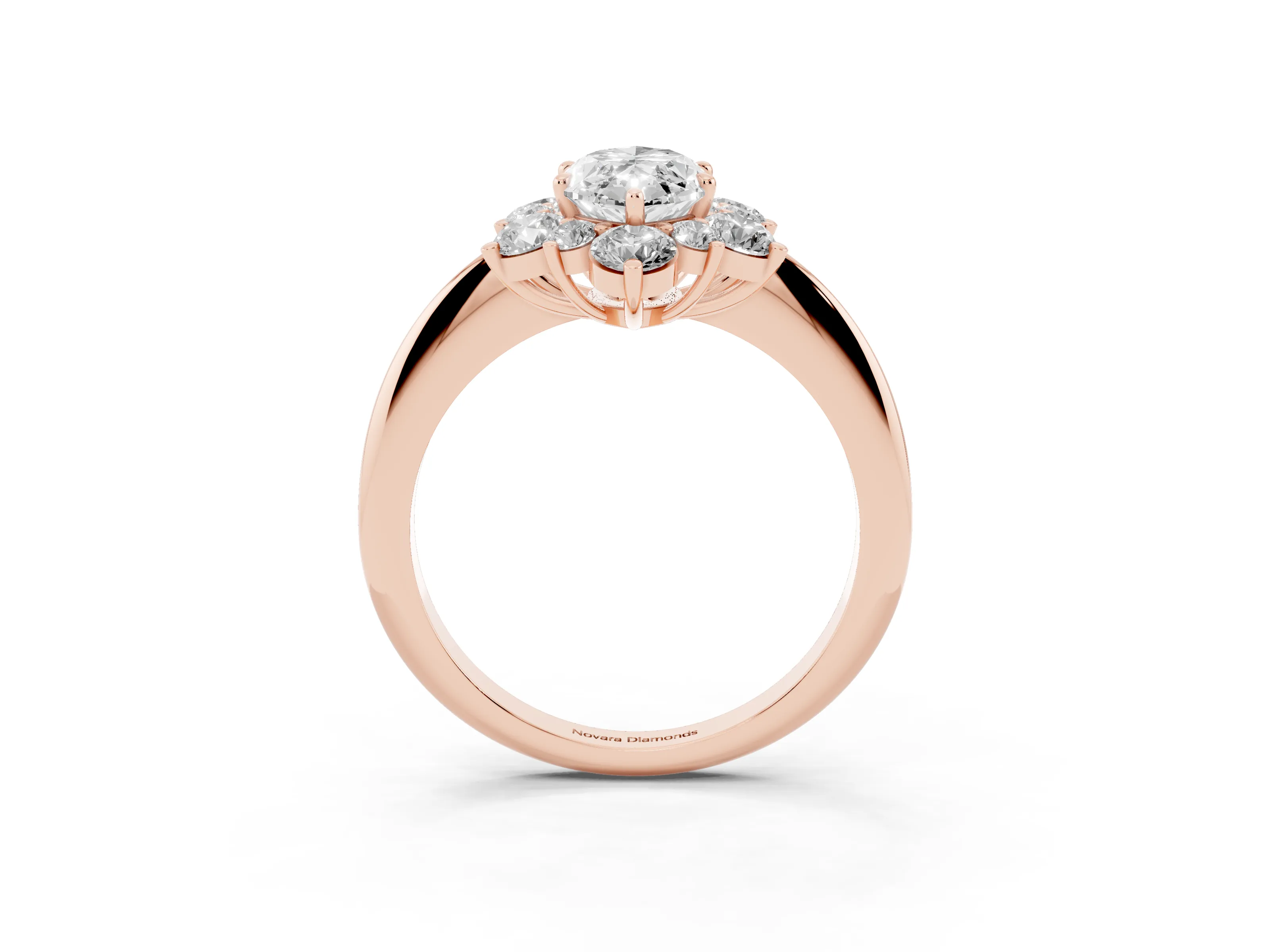 Marquise Cut Diamond Cluster Halo Ring Set in Rose gold with Solitaire Band and Prong Setting