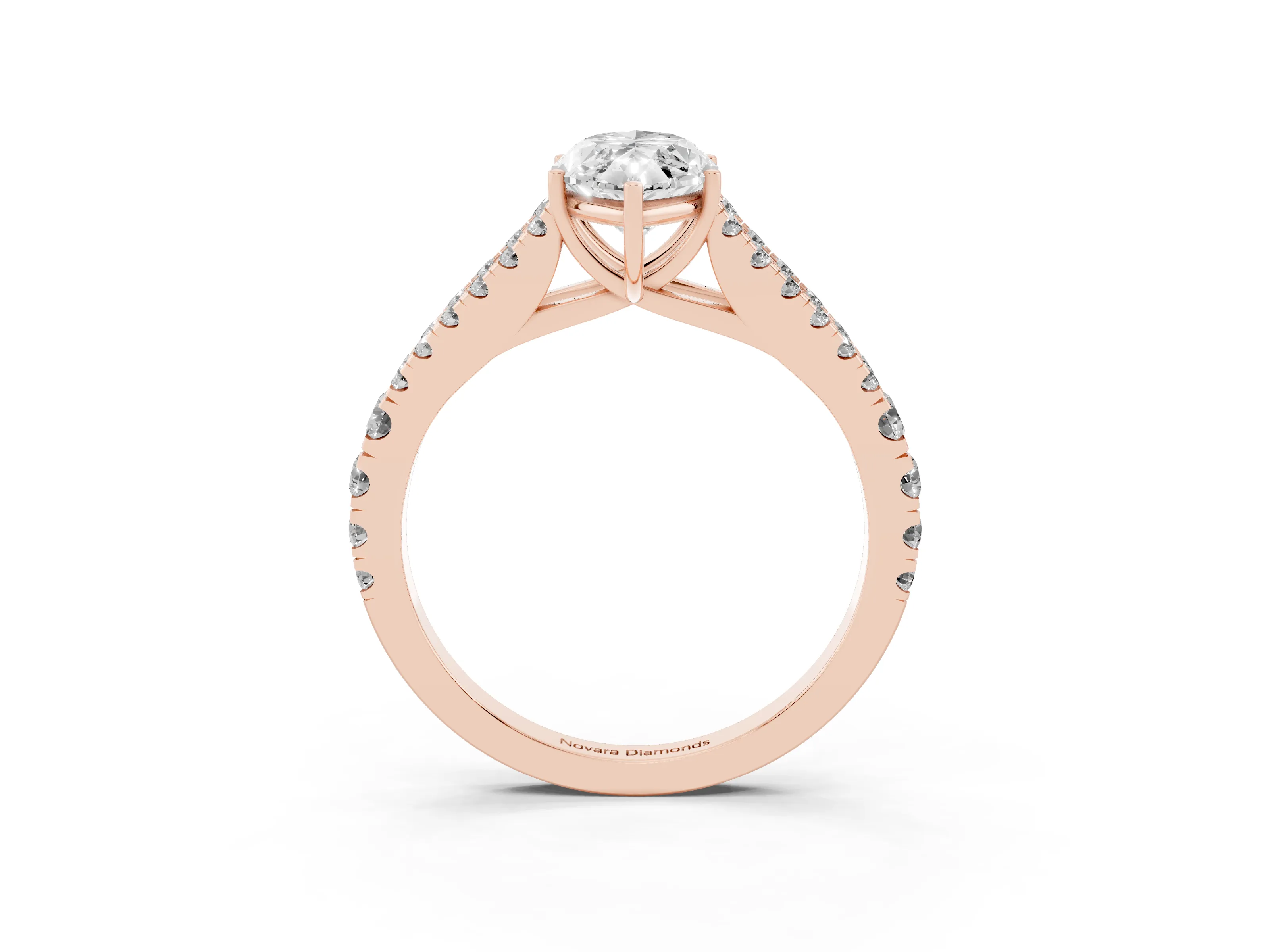 Marquise Cut Diamond Split Shank Pavé Engagement Ring Set in Rose gold with Prong-Held Center Stone