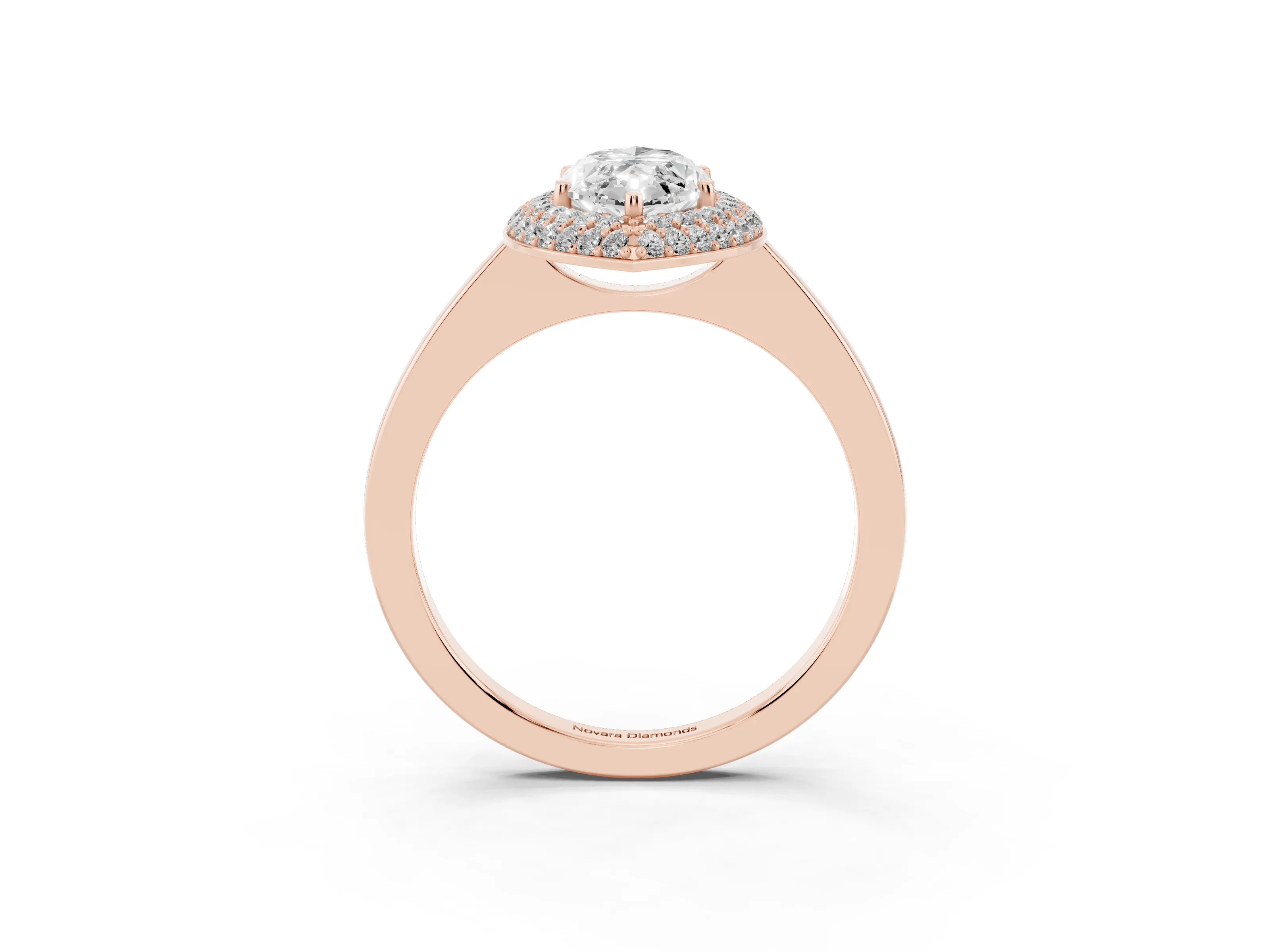 Marquise Cut Diamond Halo Engagement Ring Set in Rose gold with Solitaire Band and Prong Setting