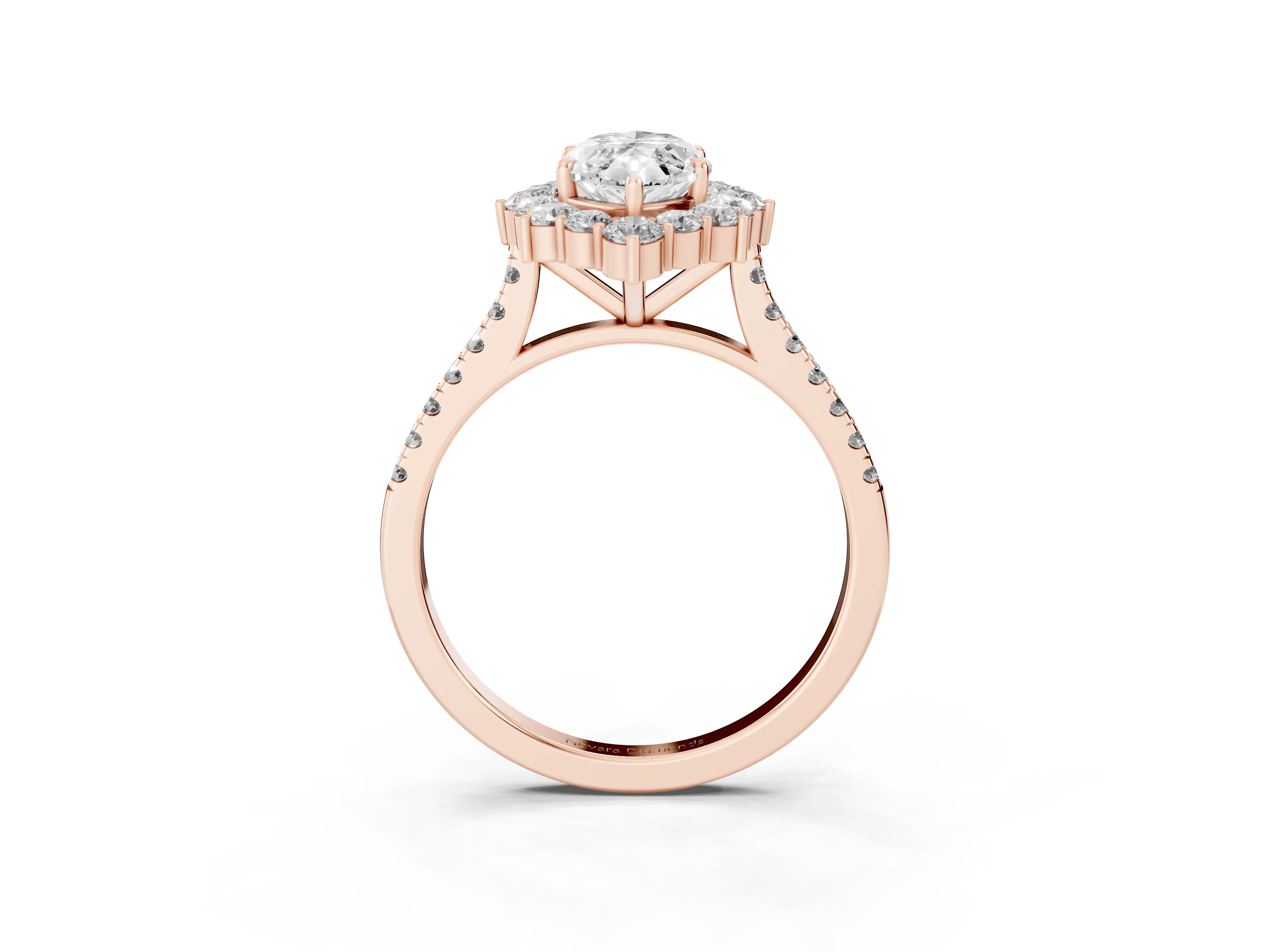 Marquise Cut Diamond Halo Ring Set in Rose gold with Pavé Band and Prong Setting