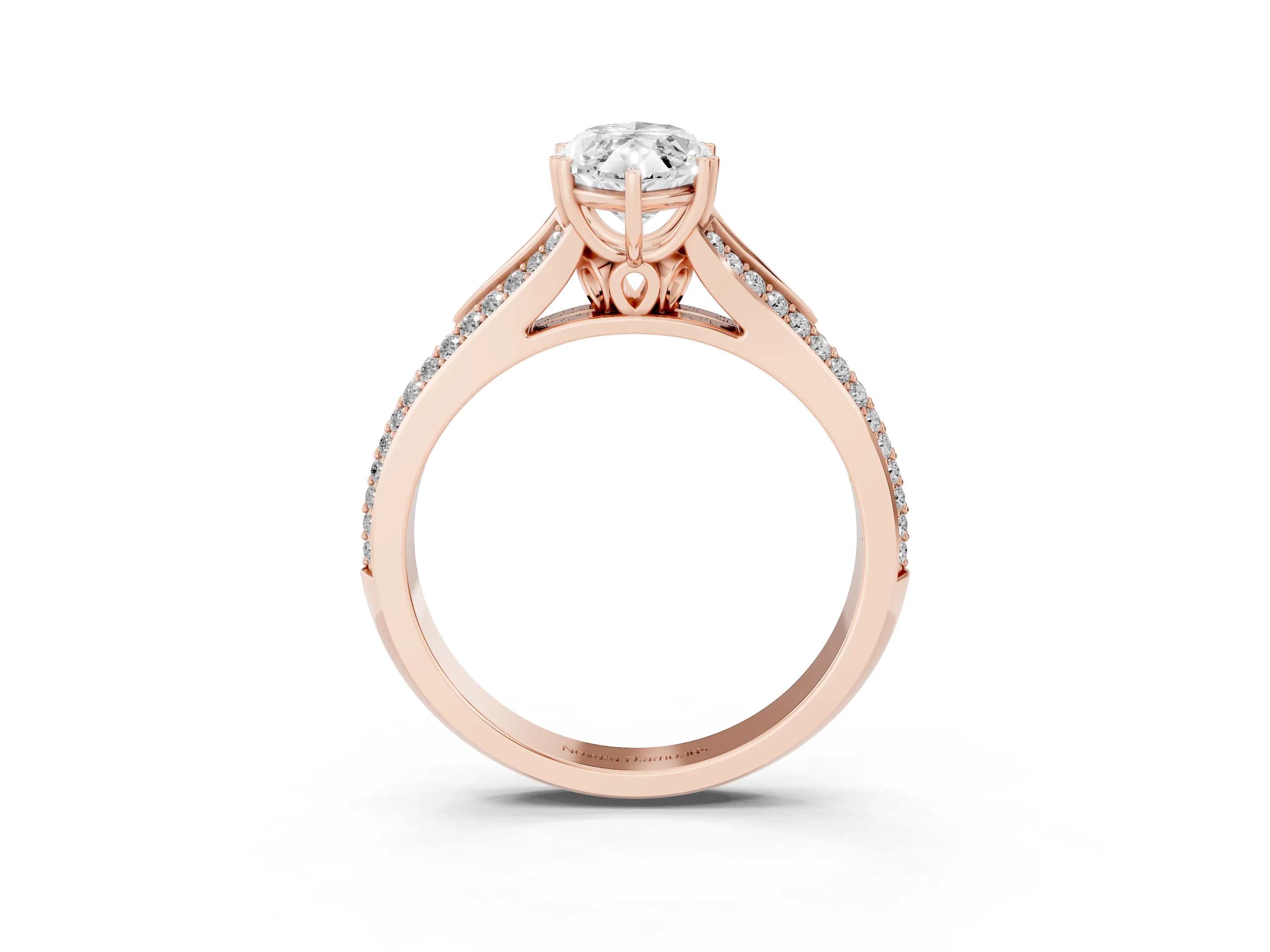 Marquise Cut Diamond Split Shank Pavé Engagement Ring Set in Rose gold with Prong-Set Center Stone