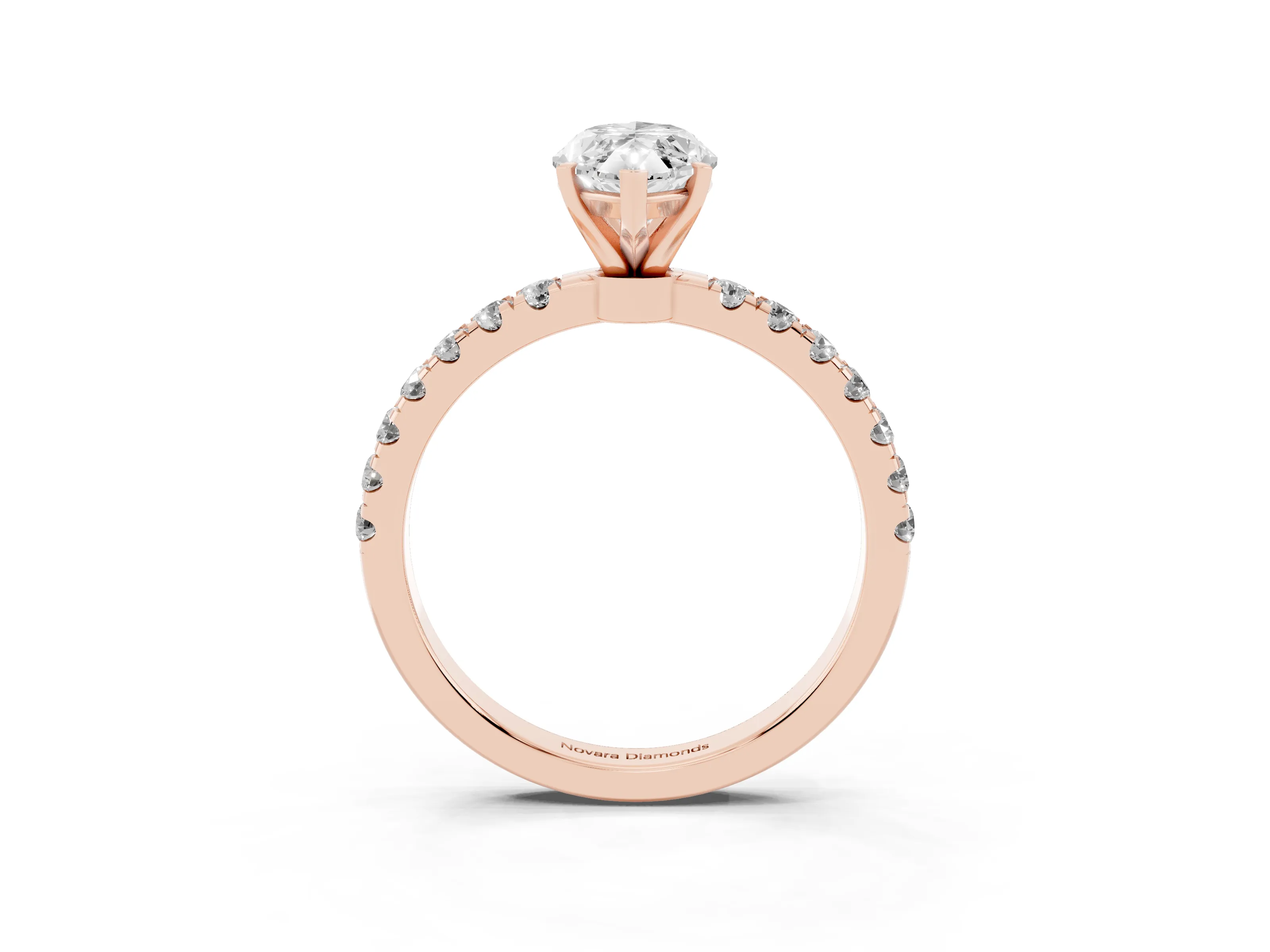 Marquise Cut Diamond Solitaire Ring Set in Rose gold with Pavé Accents and Prong Setting
