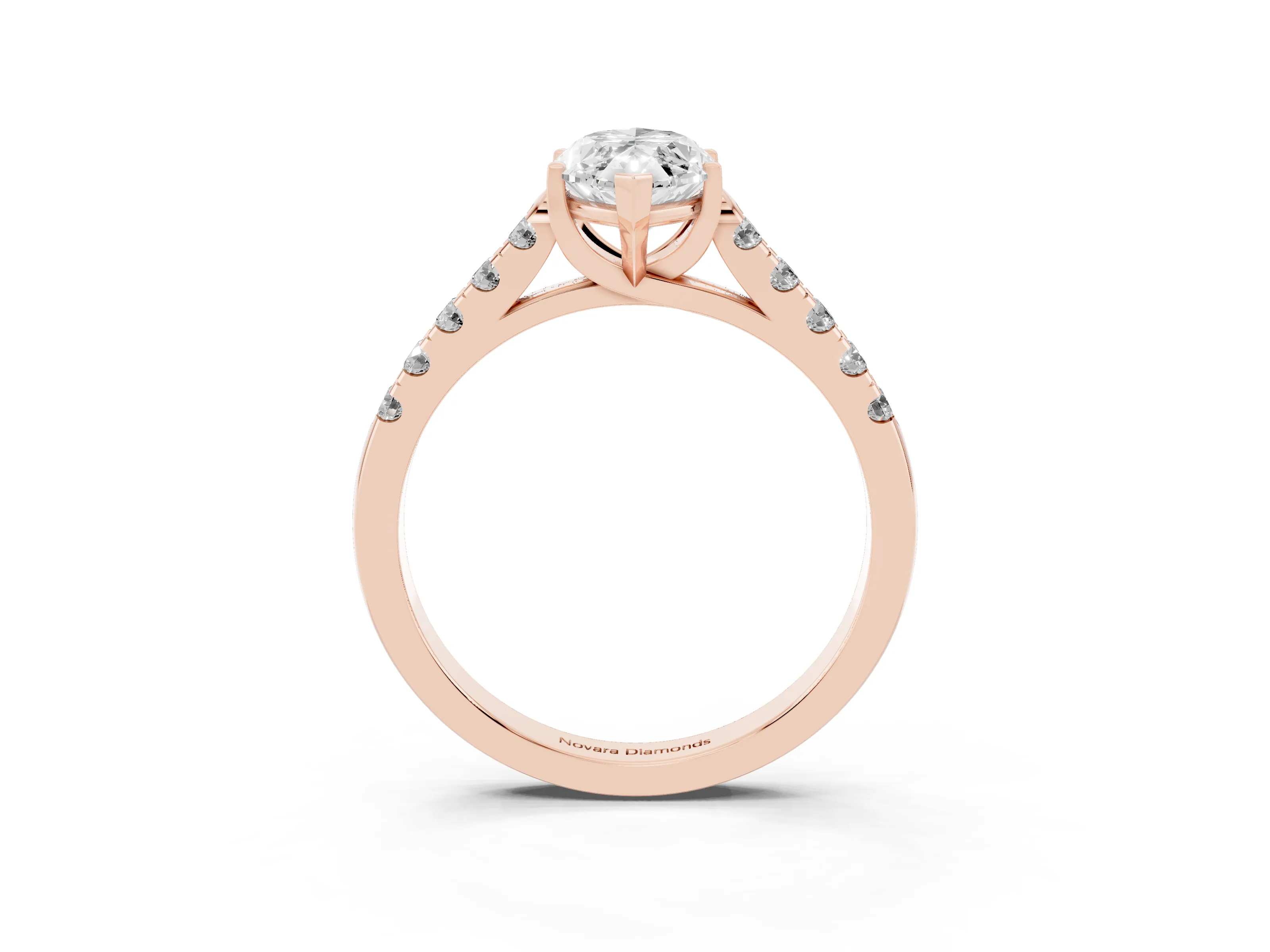 Marquise Cut Diamond Pavé Band Solitaire Ring Set in Rose gold with Partway Accent Stones and Prong Setting