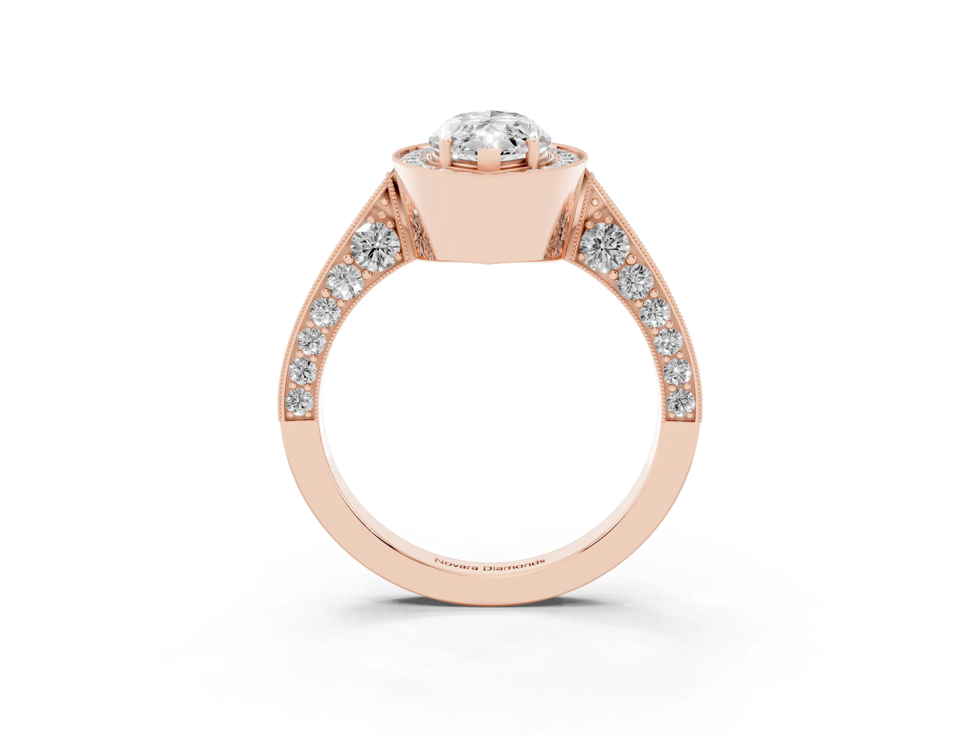 Marquise Cut Diamond Halo Engagement Ring Set in Rose gold with Accent Split Shank Band