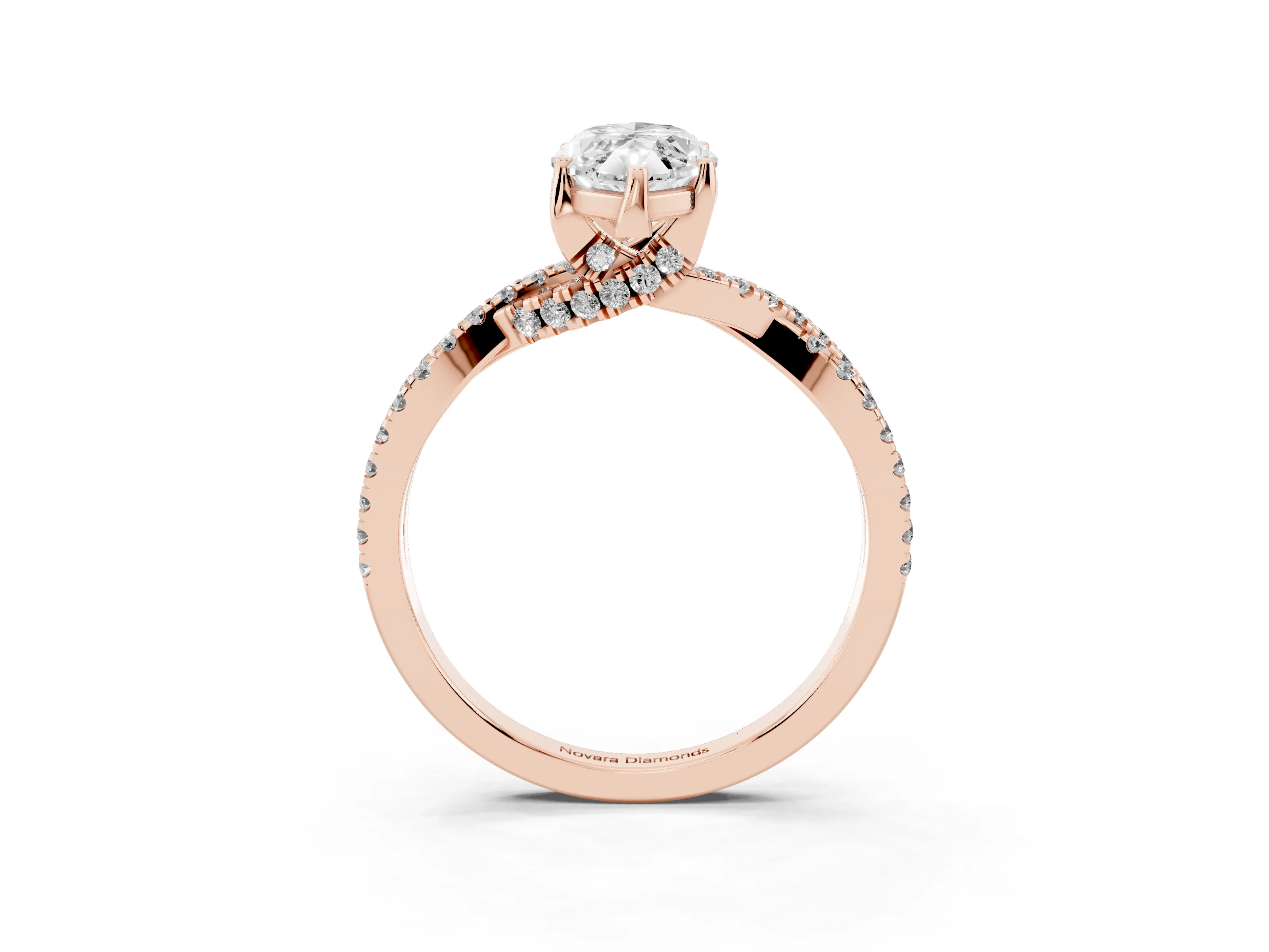 Marquise Cut Diamond Twist Pavé Solitaire Engagement Ring Set in Rose gold with Prong Setting