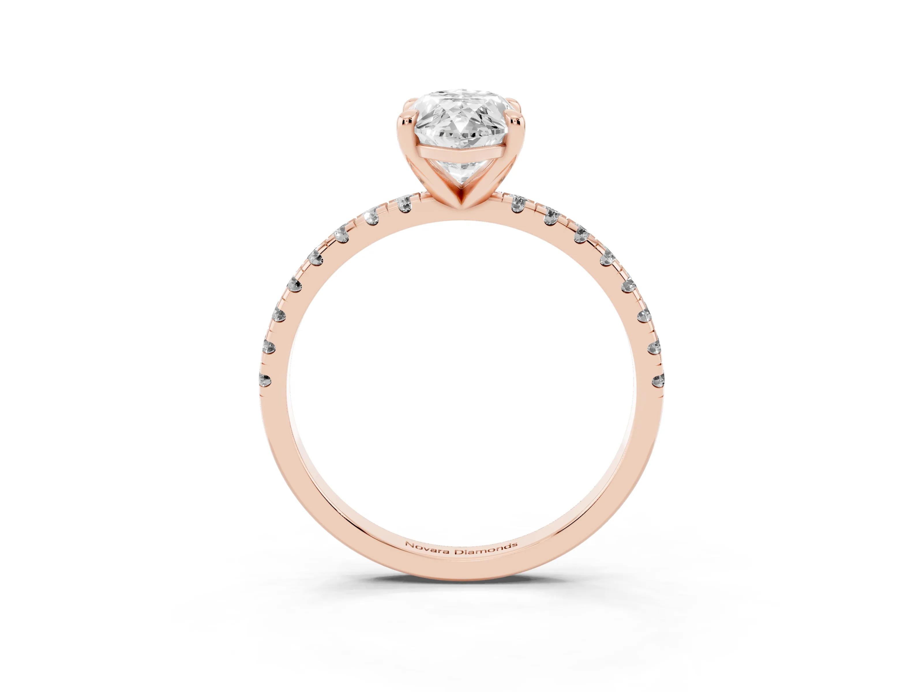 Marquise Cut Diamond Brilliant Solitaire Ring Set in Rose gold with Pavé Band and Prong Setting