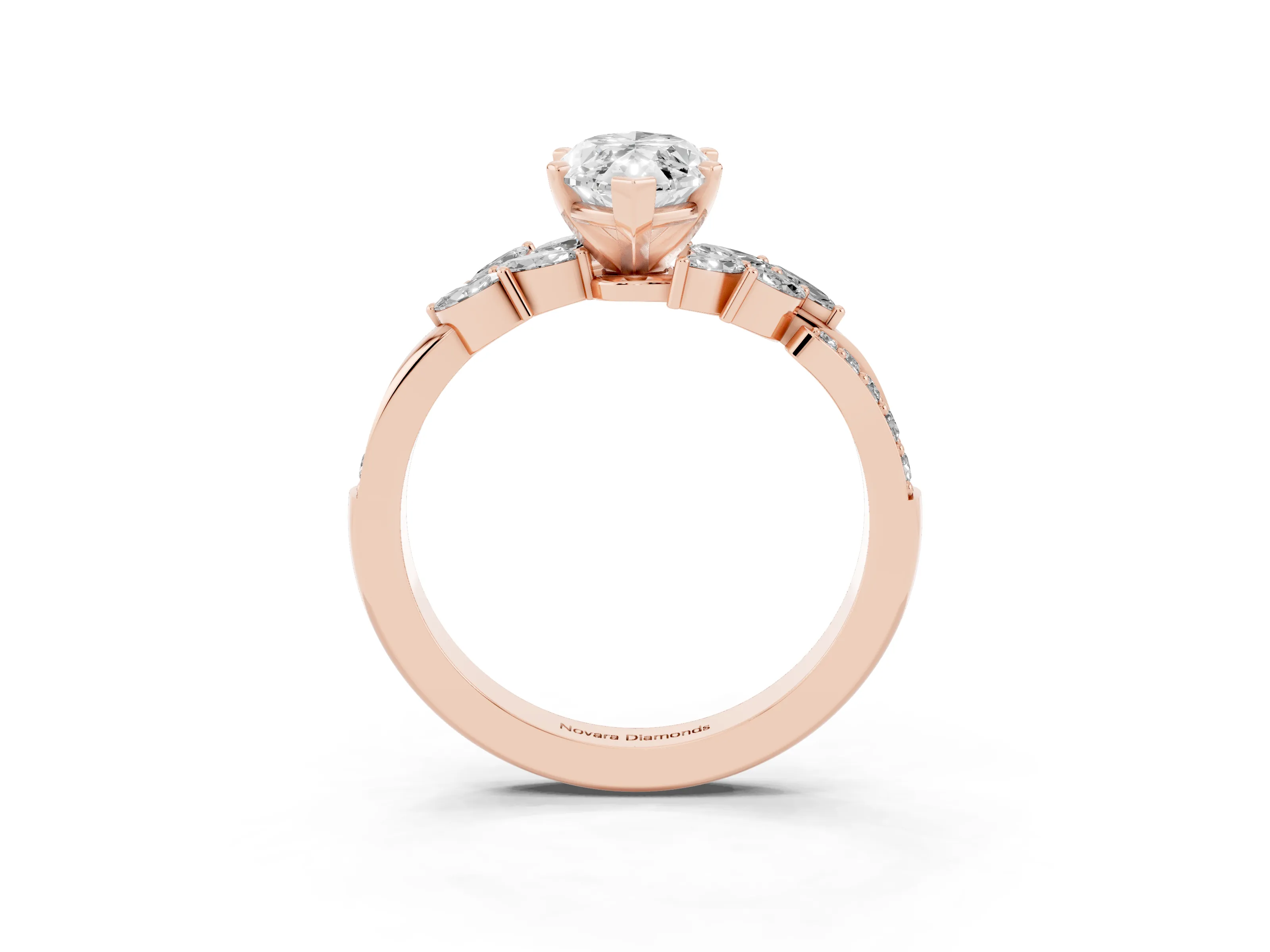 Marquise Cut Diamond Solitaire Ring Set in Rose gold with Marquise Twist Band and Prong Setting