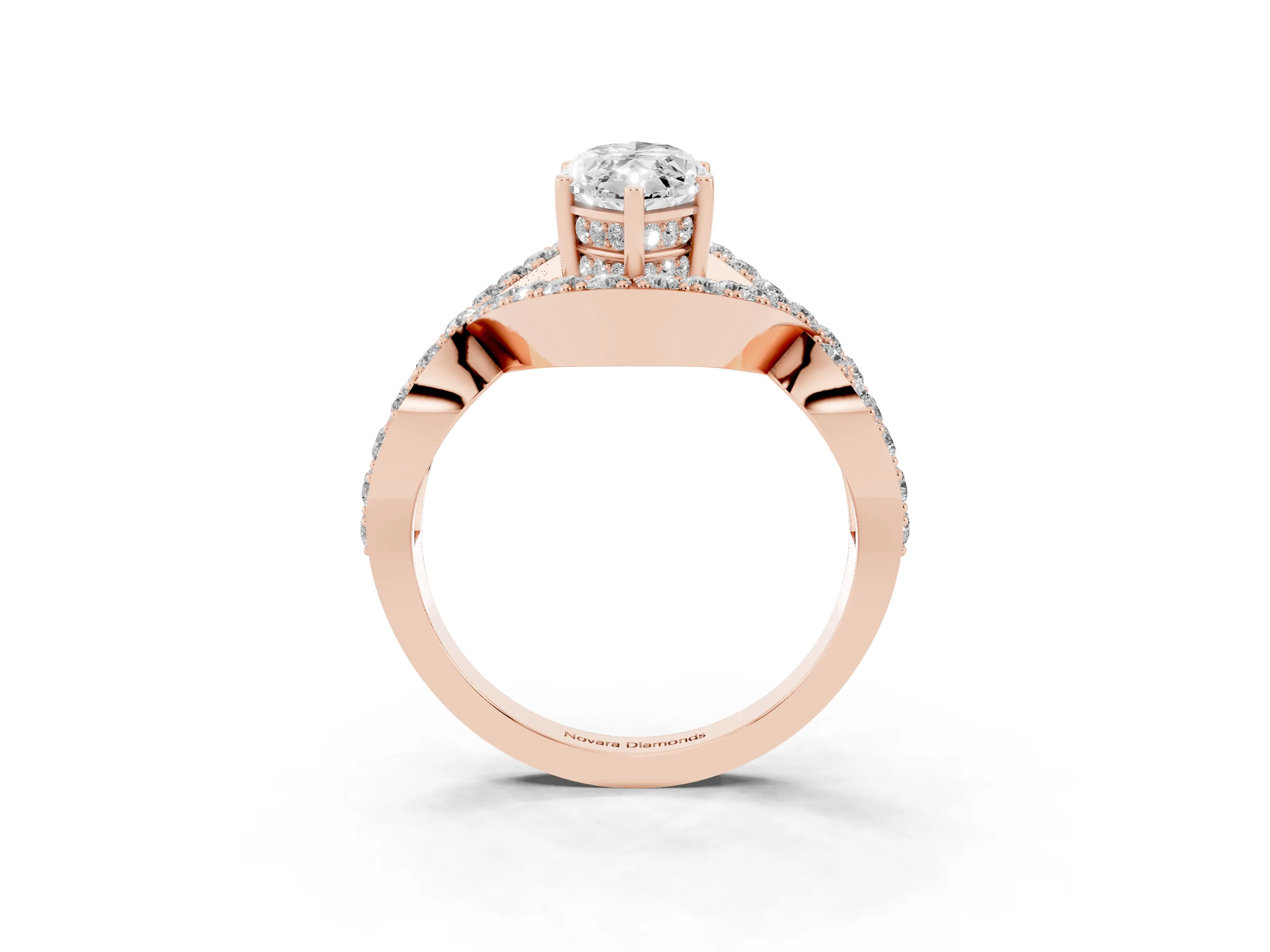 Marquise Cut Diamond Solitaire Twist Band Pavé Engagement Ring Set in Rose gold