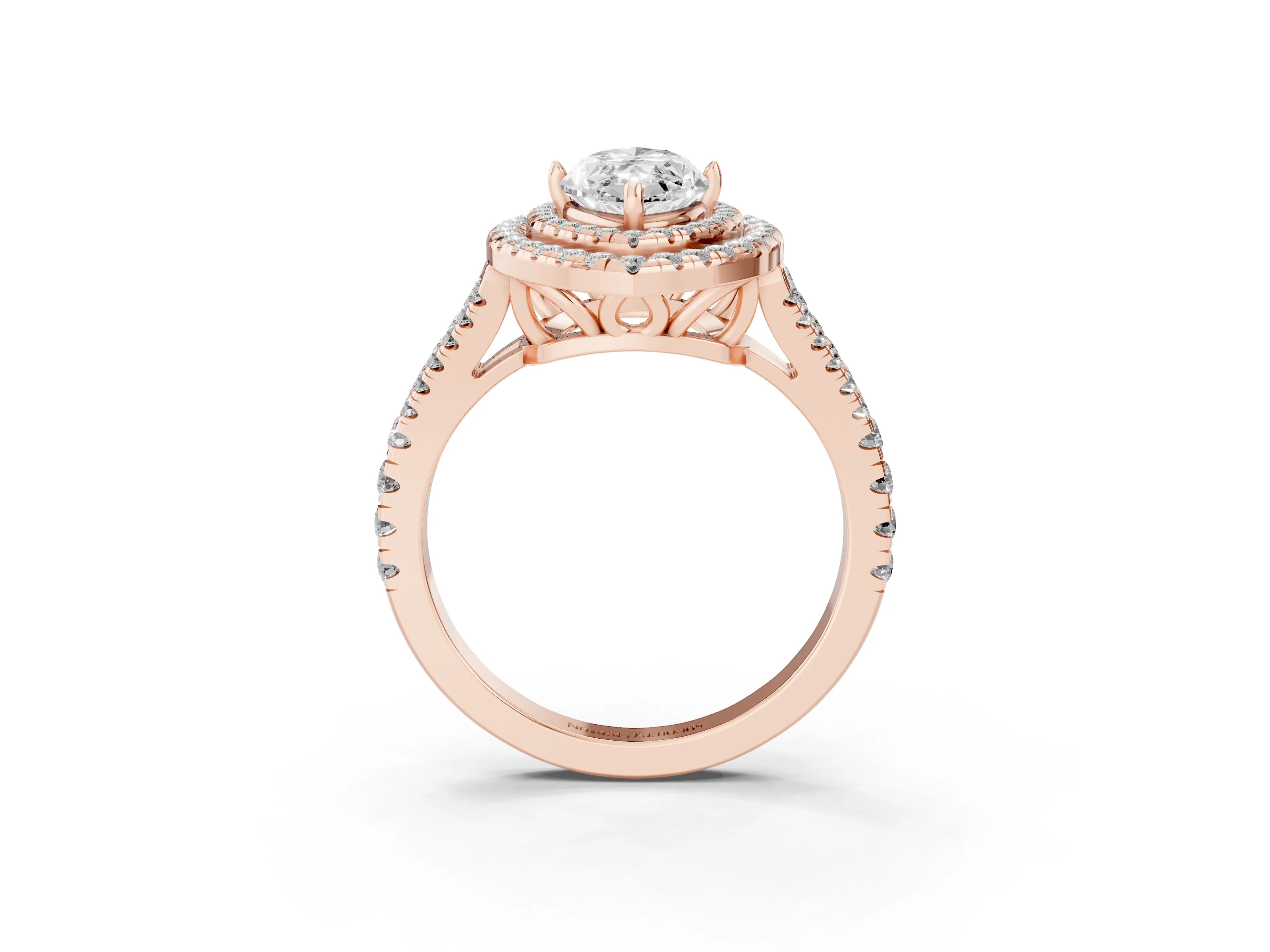 Marquise Cut Diamond Double Halo Ring Set in Rose gold with Pavé Band