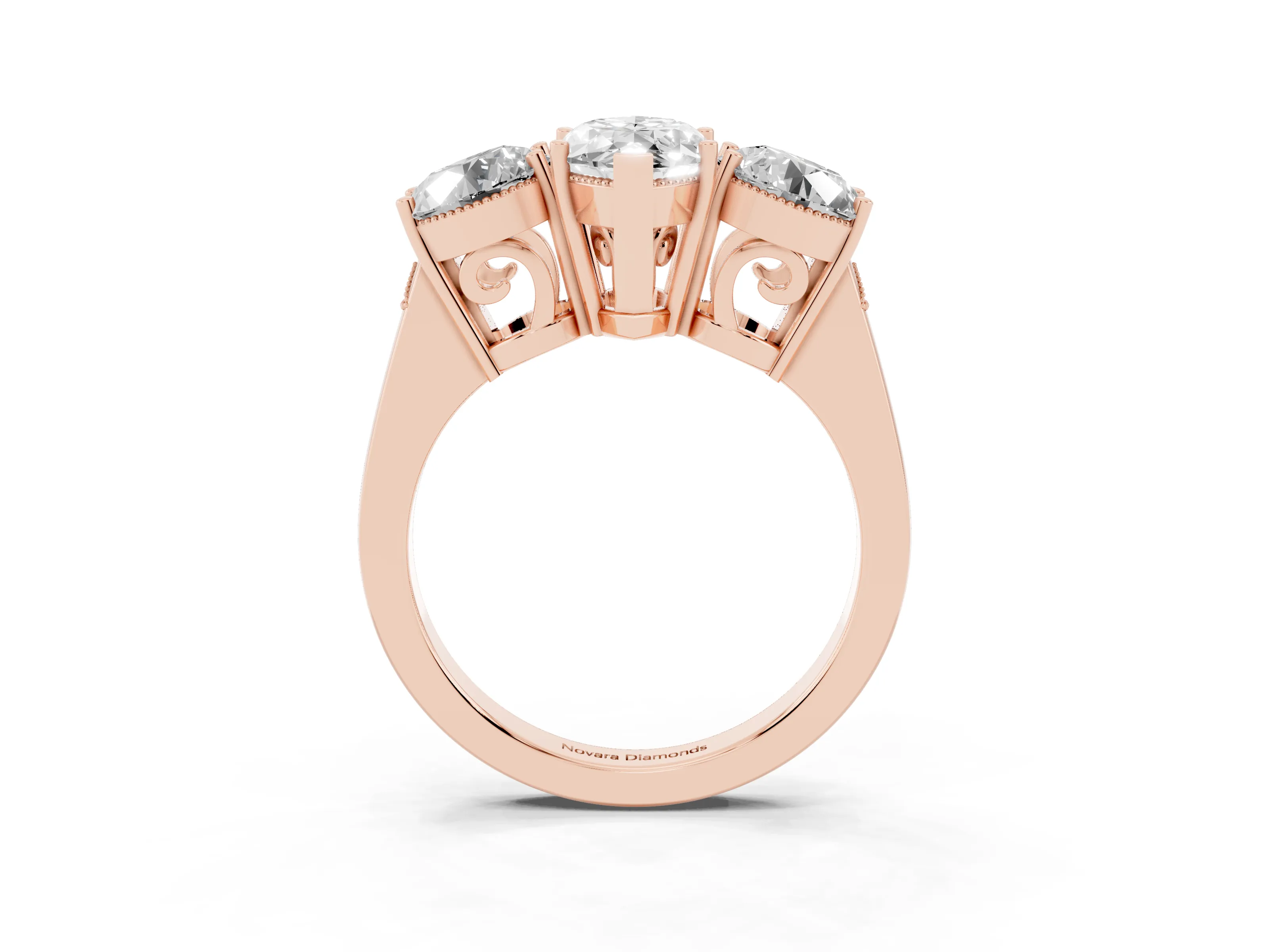 Marquise Cut Diamond Three-Stone Engagement Ring Set in Rose gold with Polished Band