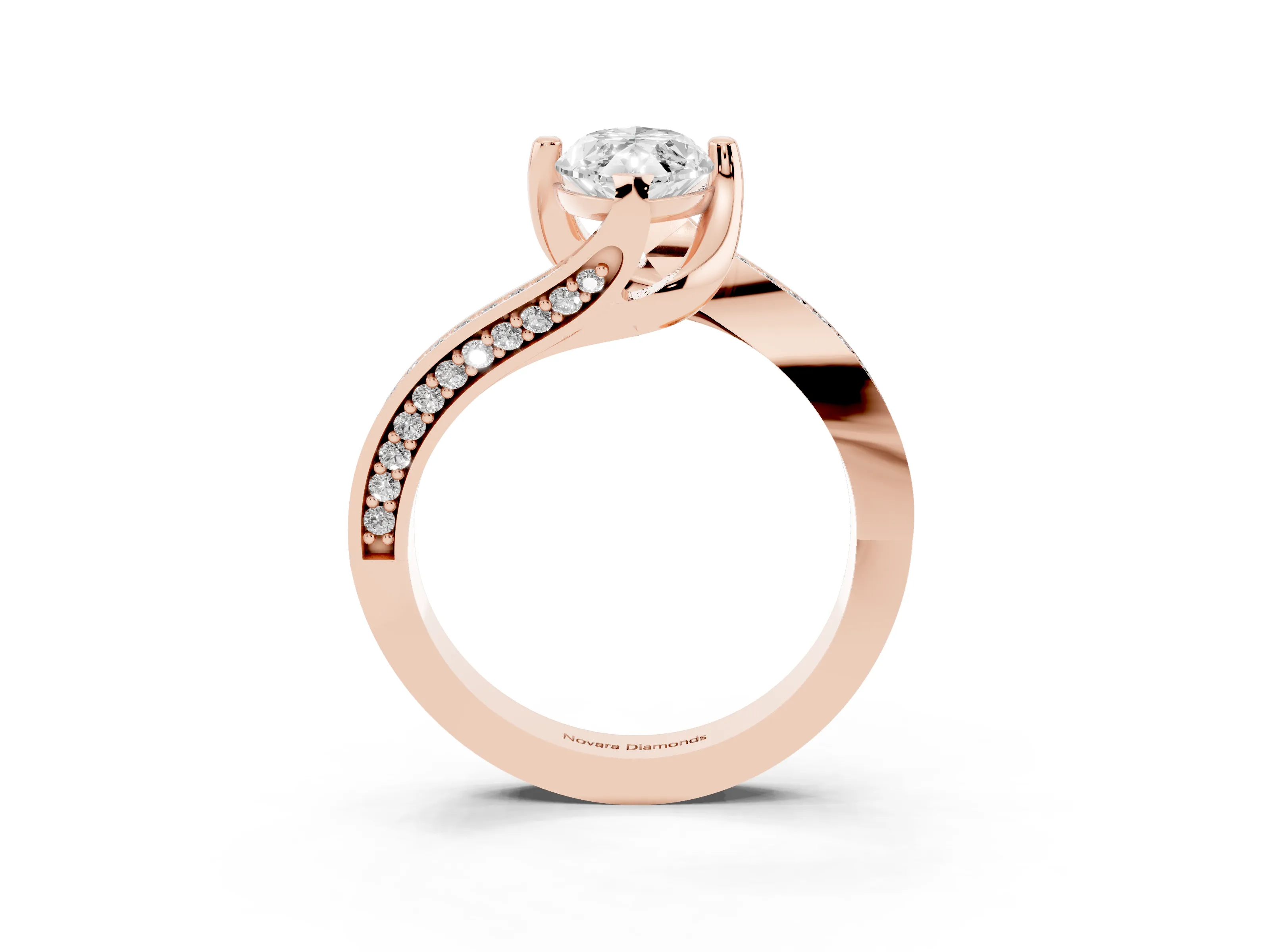 Marquise Cut Diamond Solitaire Ring Set in Rose gold with Intertwined Pavé Twist Band