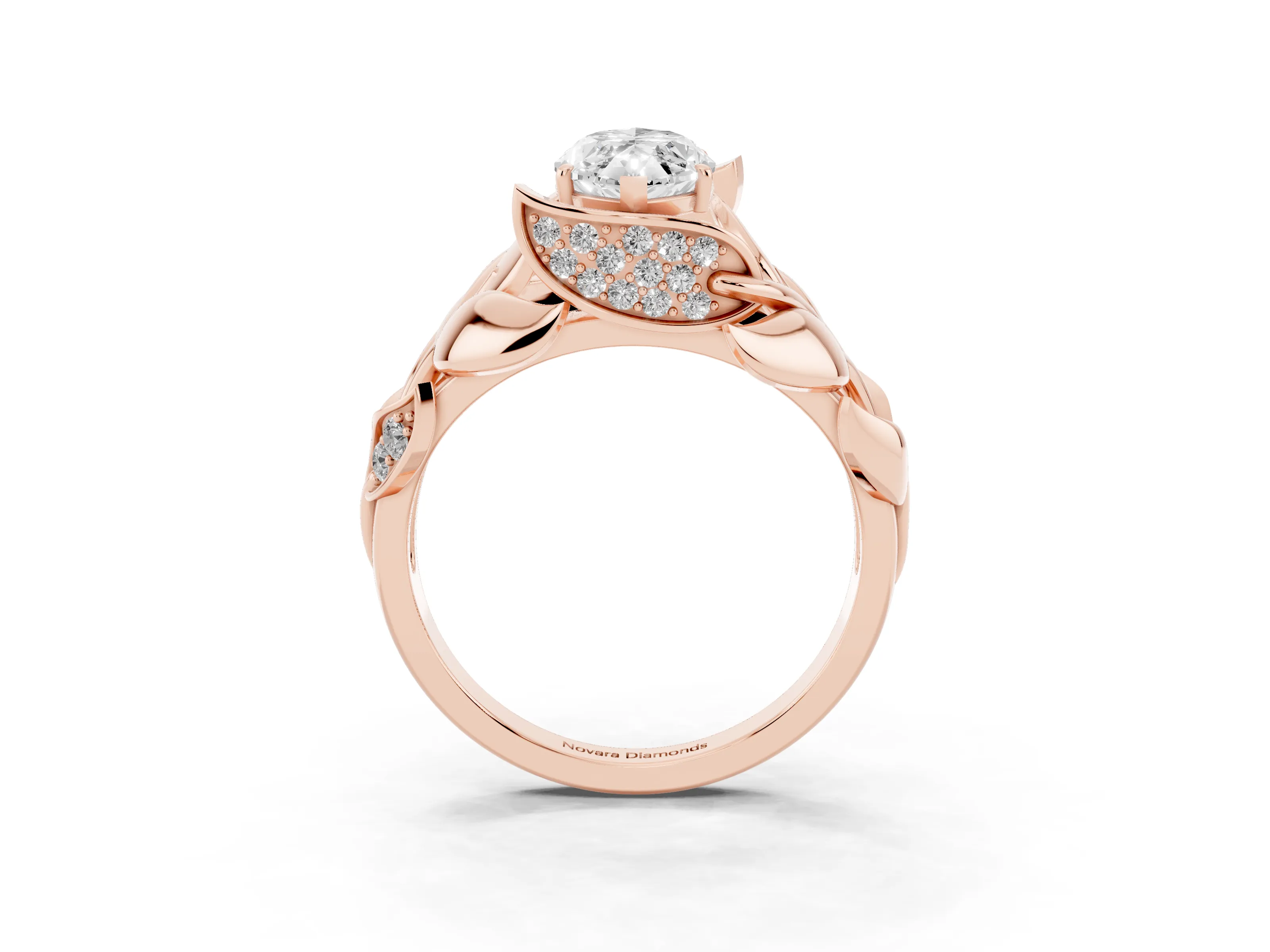 Marquise Cut Diamond Leaf-Inspired Engagement Ring Set in Rose gold with Round Accents