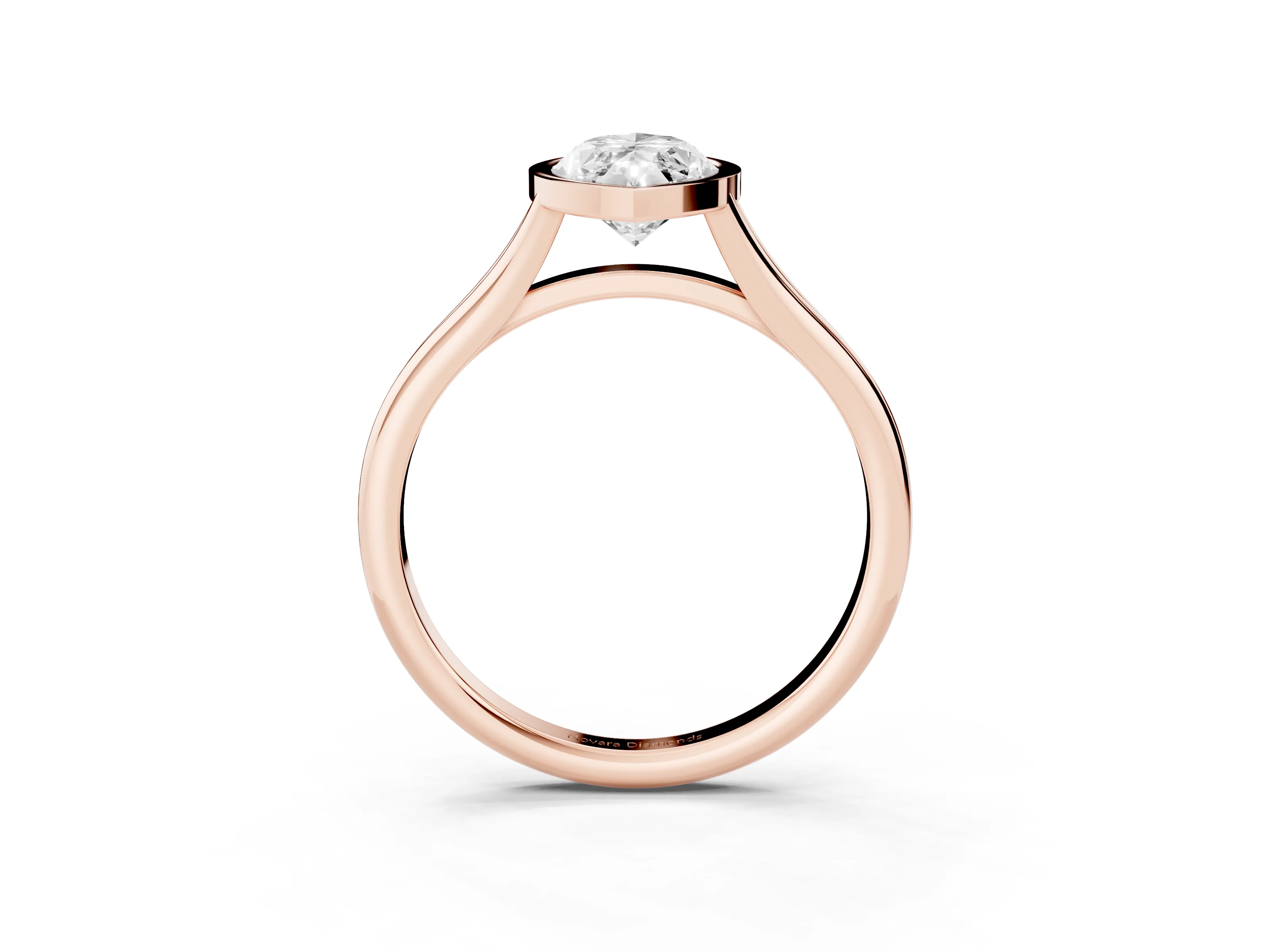 Bezel Set Marquise Cut Diamond Solitaire Ring Set in Rose gold with Tapered Band