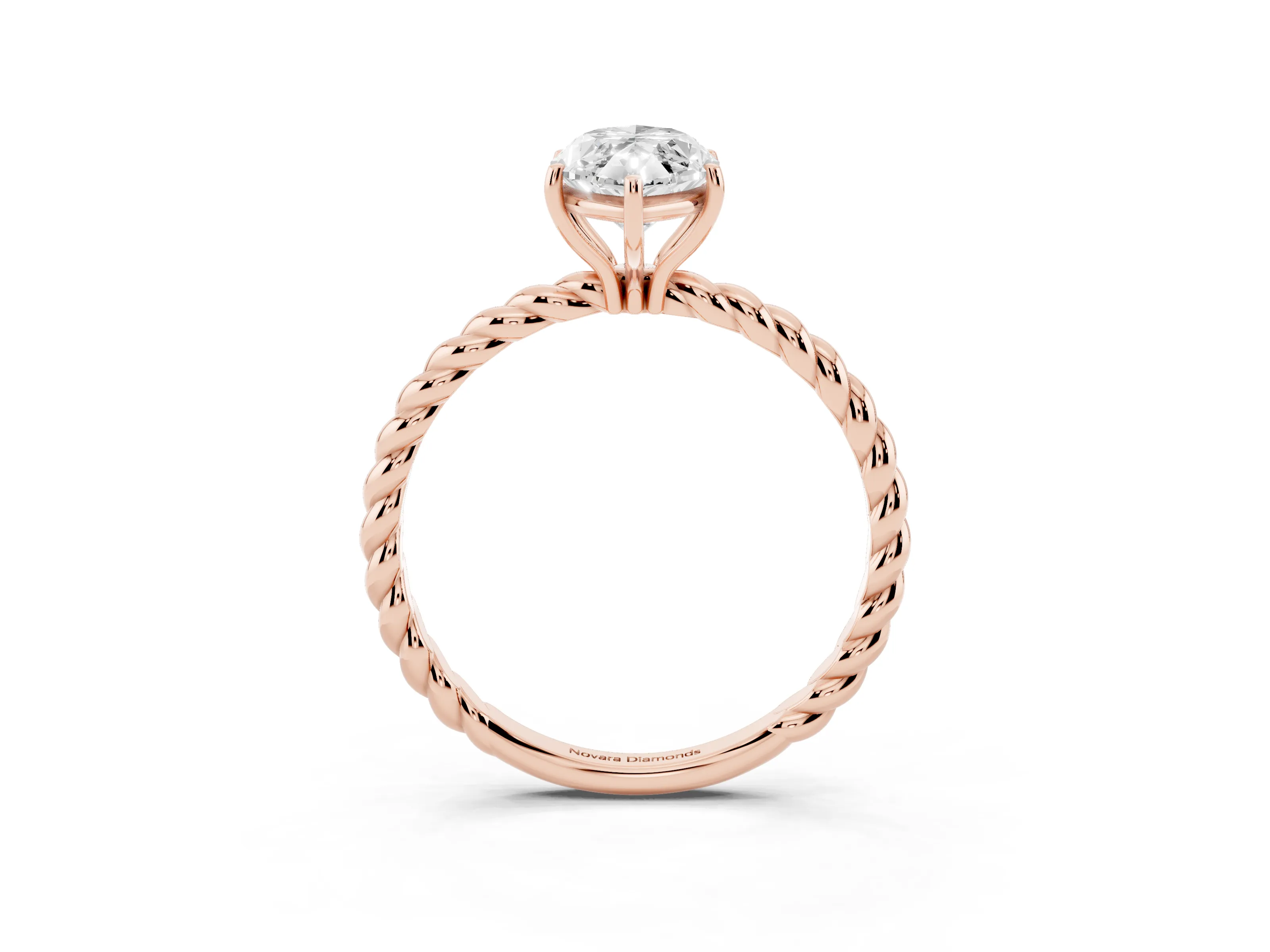 Marquise Cut Diamond Solitaire Ring Set in Rose gold with Twist Band and Prong Setting