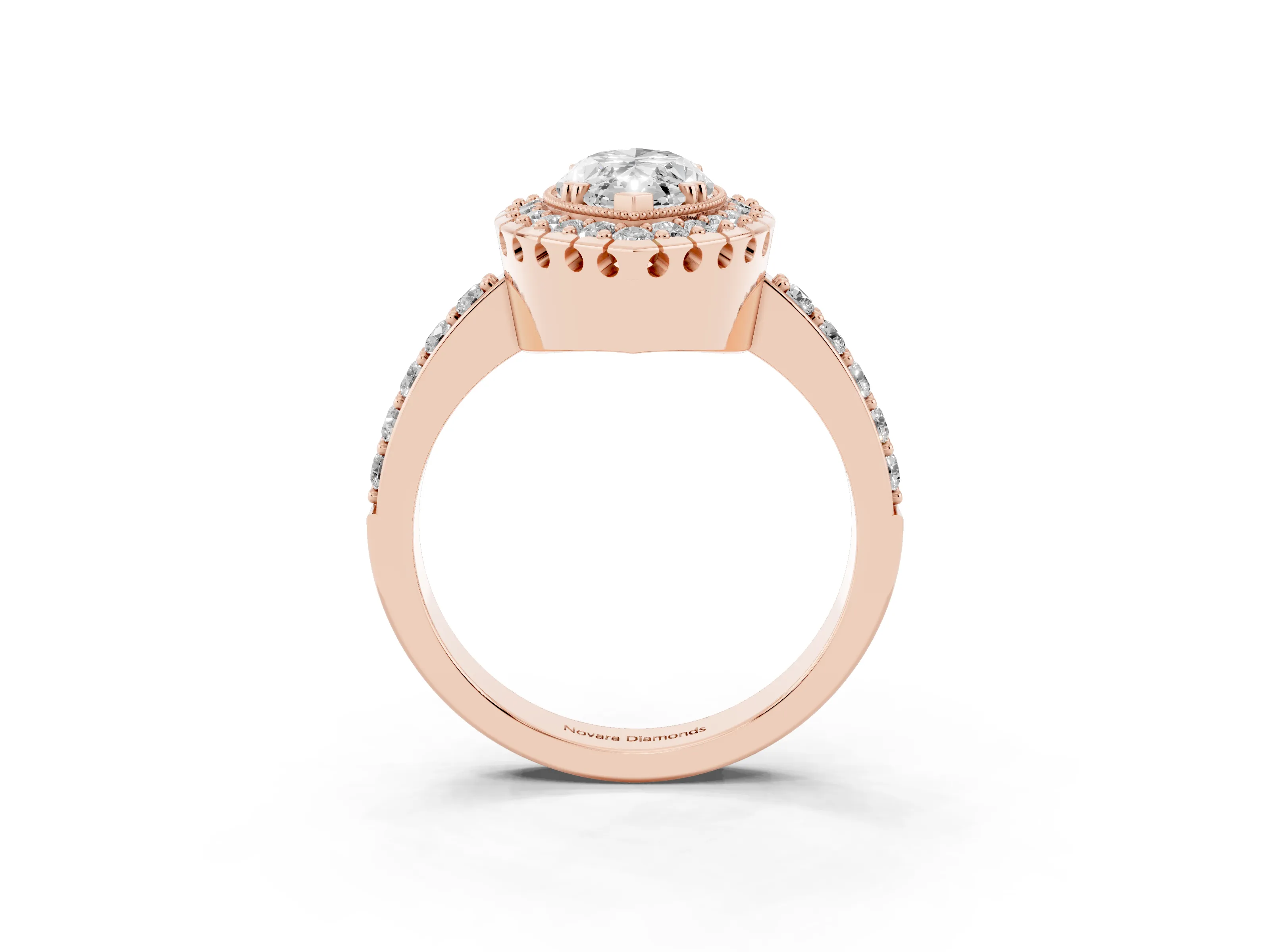 Marquise Cut Diamond Halo Ring Set in Rose gold with Pavé Shank and Prong Setting