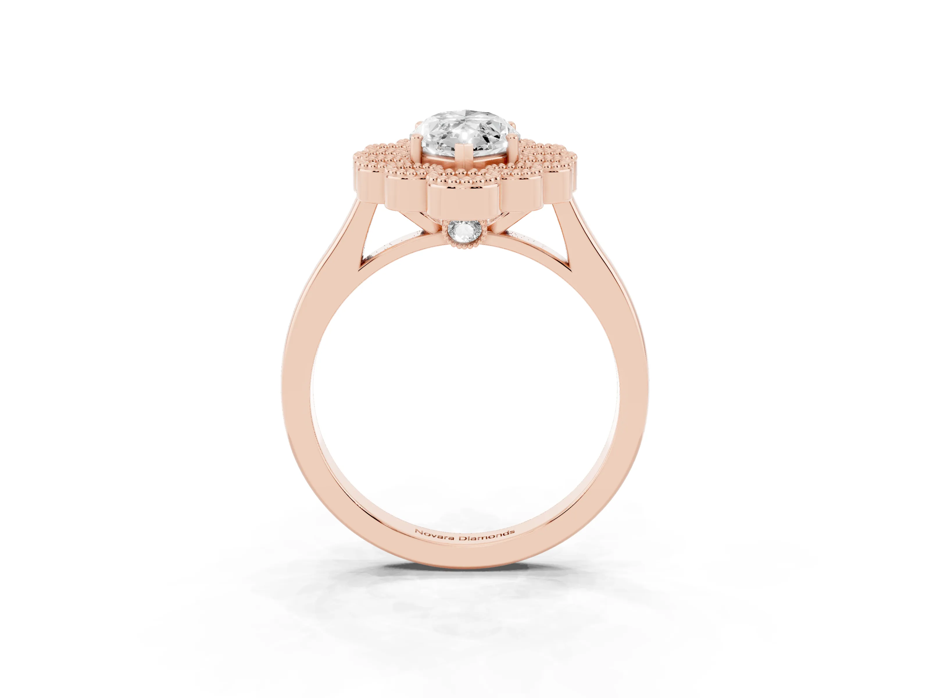 Marquise Cut Diamond Cluster Halo Ring Set in Rose gold with Milgrain Bezel Accents and Plain Band